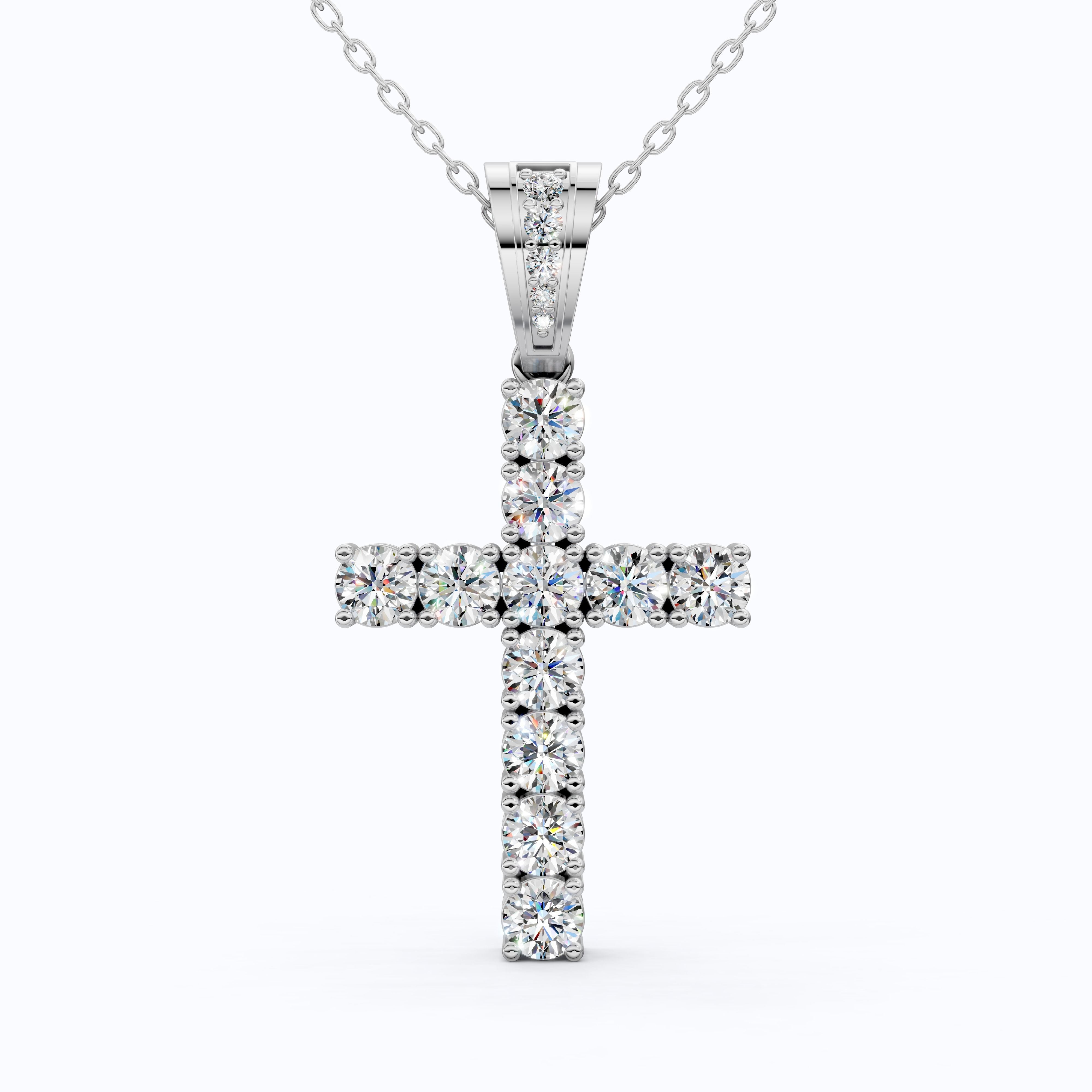 Jesus Christ Cross Diamond Hip-Hop Pendant, Classic Cross Pendant with Round Lab Diamond or Moissanite – Solid 10k/14k Gold or Silver Necklace Religious Gift for Her, Iced Out Jewelry