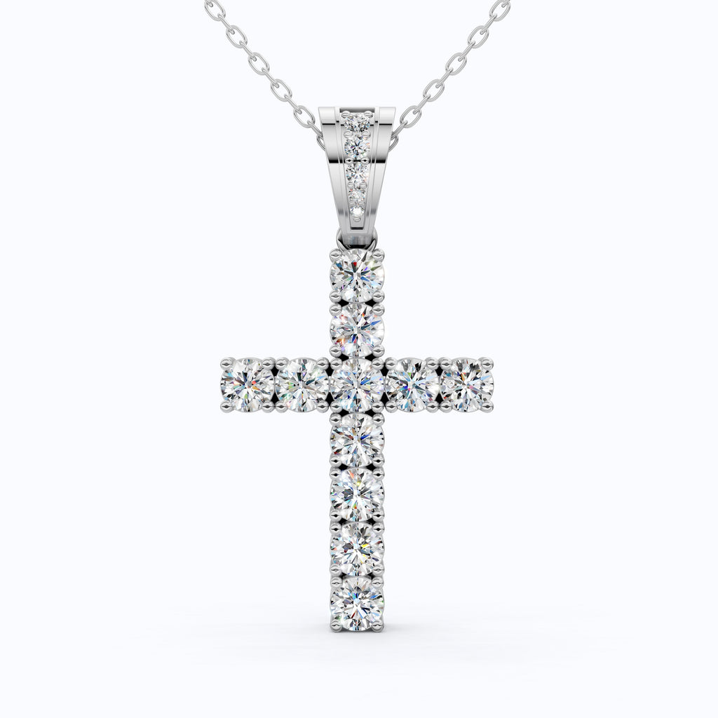 Jesus Christ Cross Diamond Hip-Hop Pendant, Classic Cross Pendant with Round Lab Diamond or Moissanite – Solid 10k/14k Gold or Silver Necklace Religious Gift for Her, Iced Out Jewelry