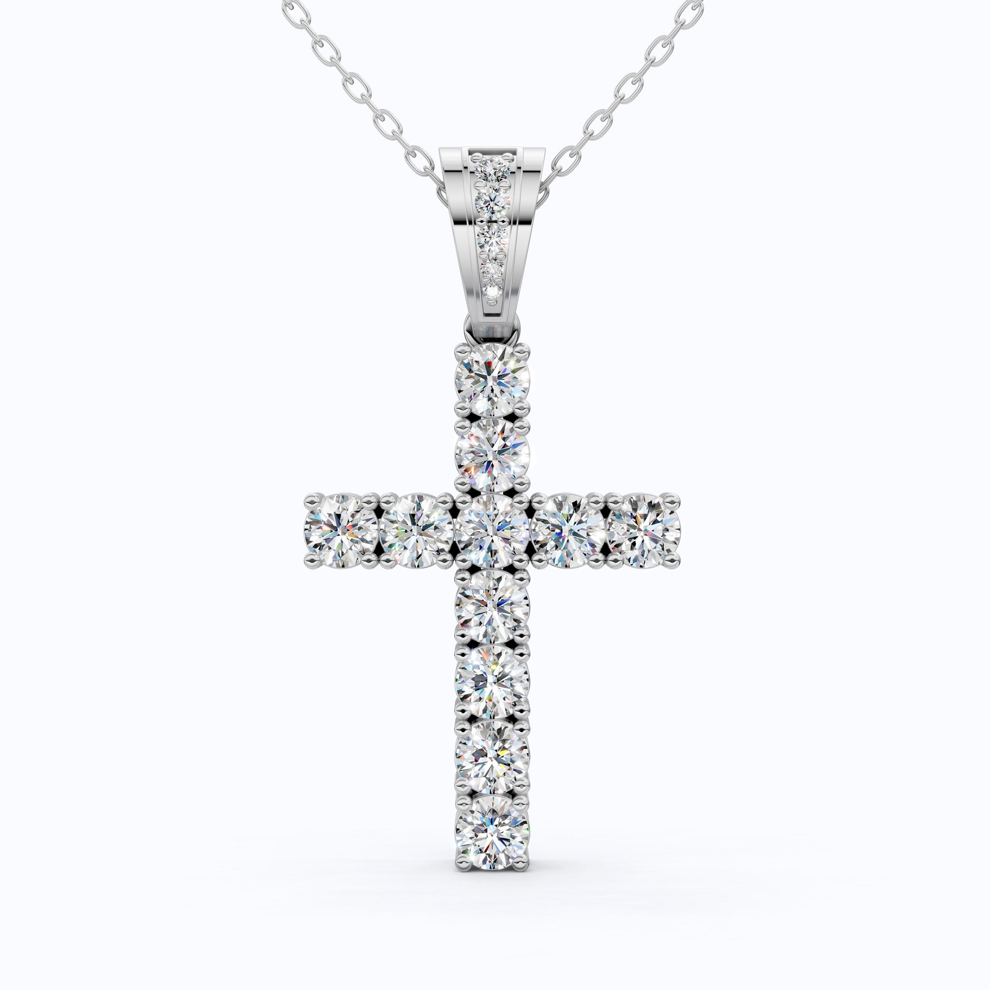 Jesus Christ Cross Diamond Hip-Hop Pendant, Classic Cross Pendant with Round Lab Diamond or Moissanite – Solid 10k/14k Gold or Silver Necklace Religious Gift for Her, Iced Out Jewelry