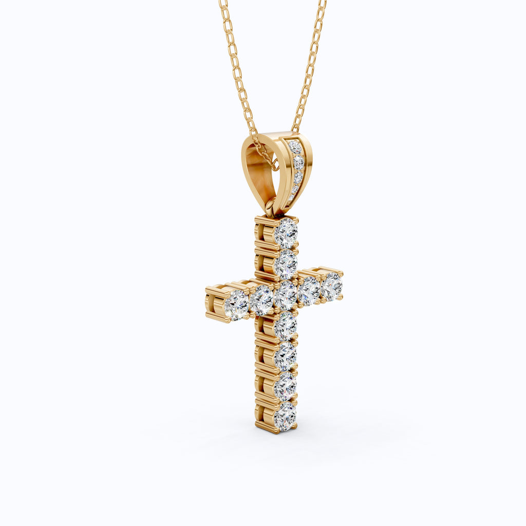 Jesus Christ Cross Diamond Hip-Hop Pendant, Classic Cross Pendant with Round Lab Diamond or Moissanite – Solid 10k/14k Gold or Silver Necklace Religious Gift for Her, Iced Out Jewelry