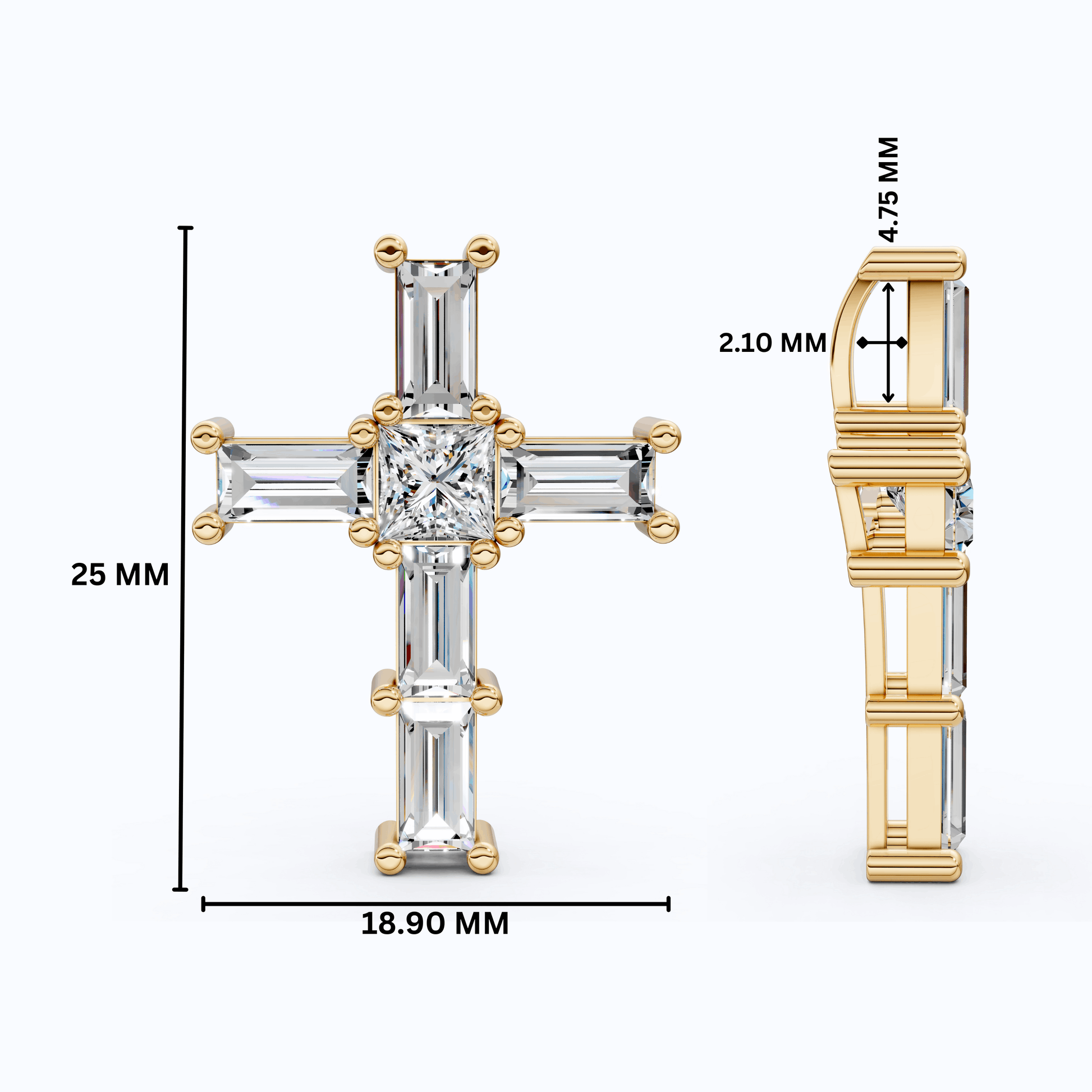 Elegant Baguette & Princess Cut Cross Modern Pendant in Lab Diamond 14k Solid Gold, Wedding Gift for Women, Jesus Cross Jewelry