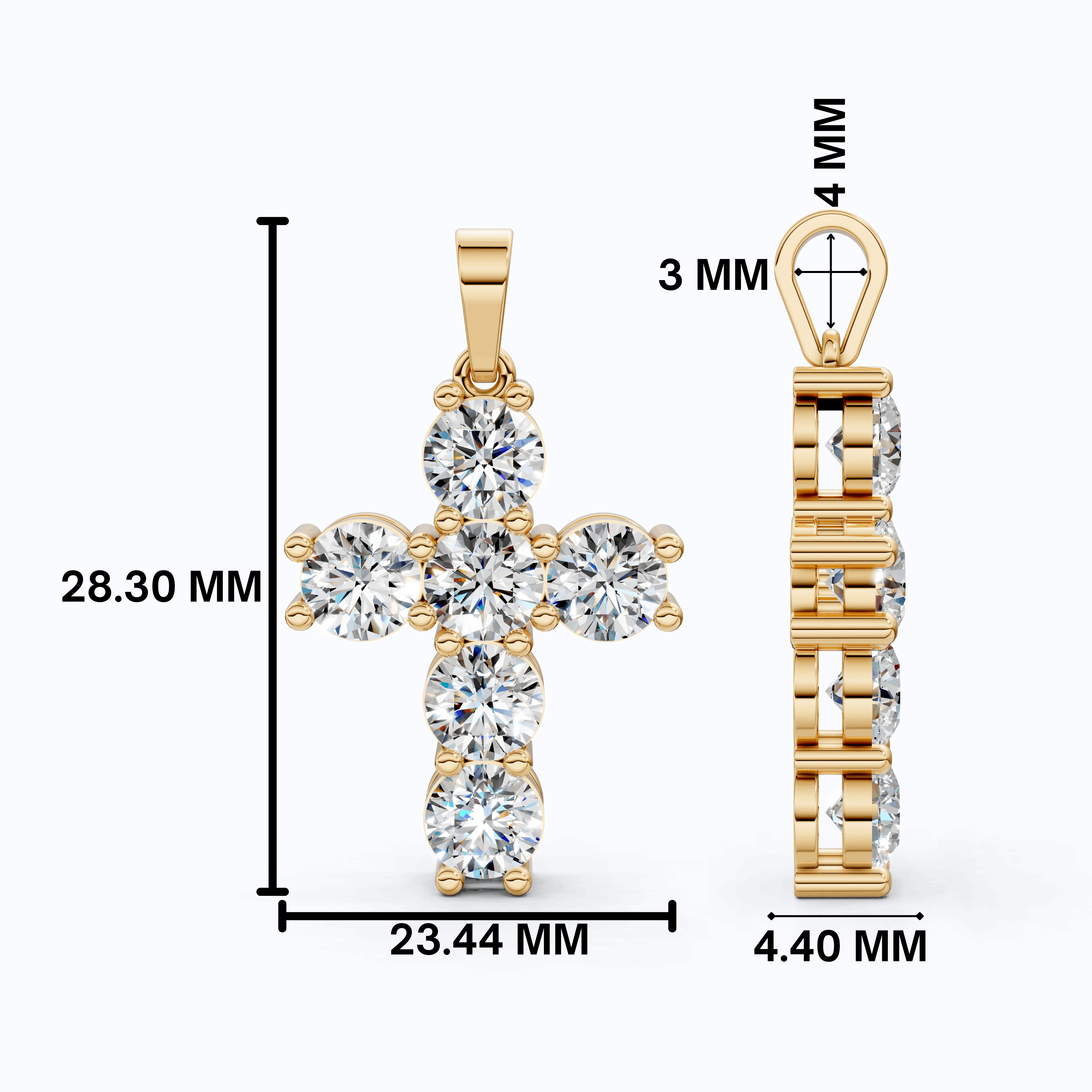 Prong-Set Round Cluster Cross Pendant in 14k Solid Gold, 2.76 TCW Round Cut Lab Created Diamonds, Jesus Pendant For Her, Daily Wear Pendant