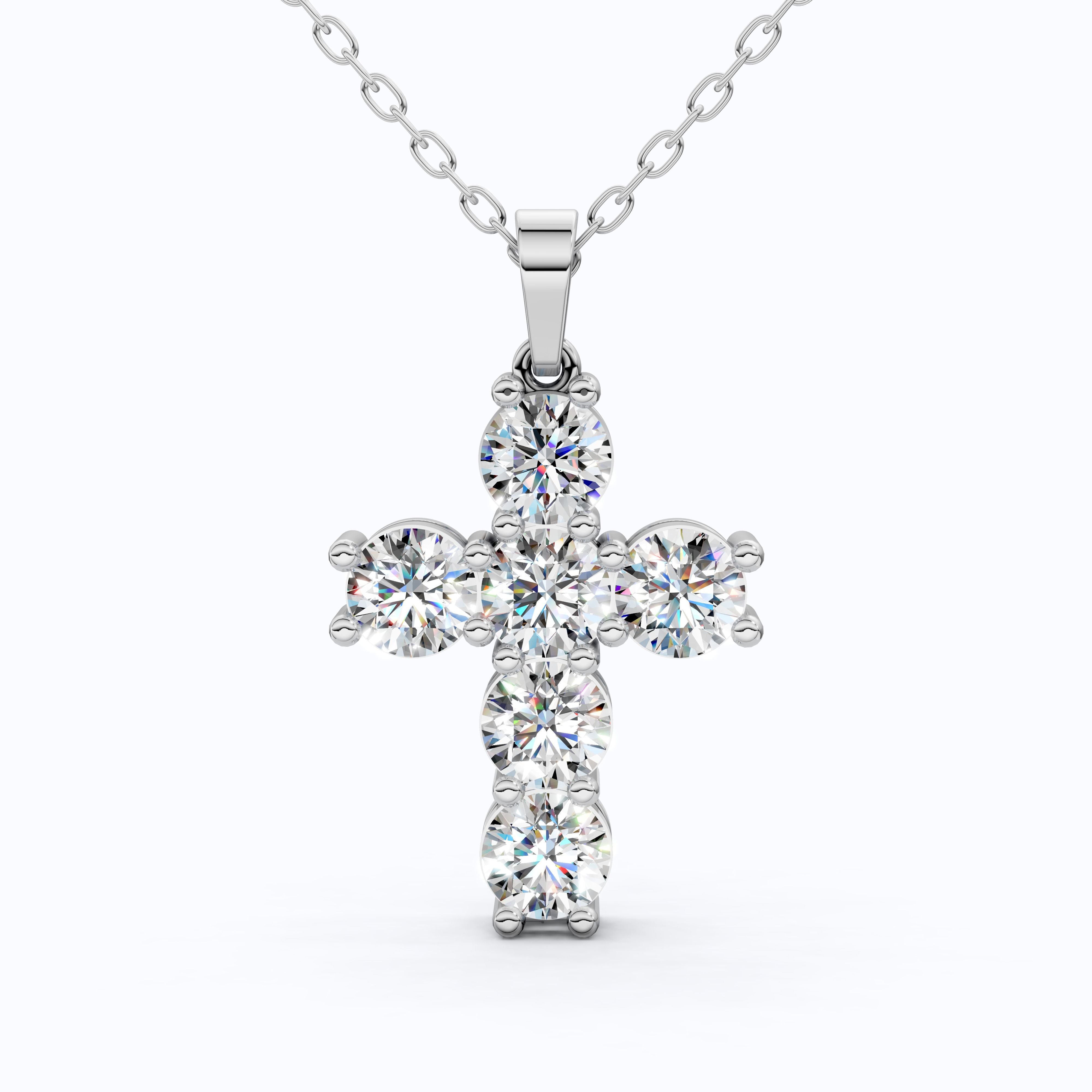 Prong-Set Round Cluster Cross Pendant in 14k Solid Gold, 2.76 TCW Round Cut Lab Created Diamonds, Jesus Pendant For Her, Daily Wear Pendant