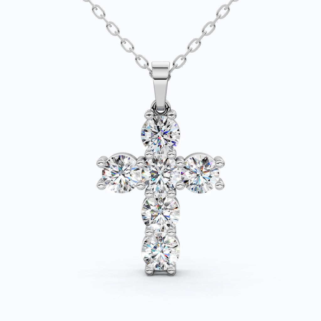 Prong-Set Round Cluster Cross Pendant in 14k Solid Gold, 2.76 TCW Round Cut Lab Created Diamonds, Jesus Pendant For Her, Daily Wear Pendant