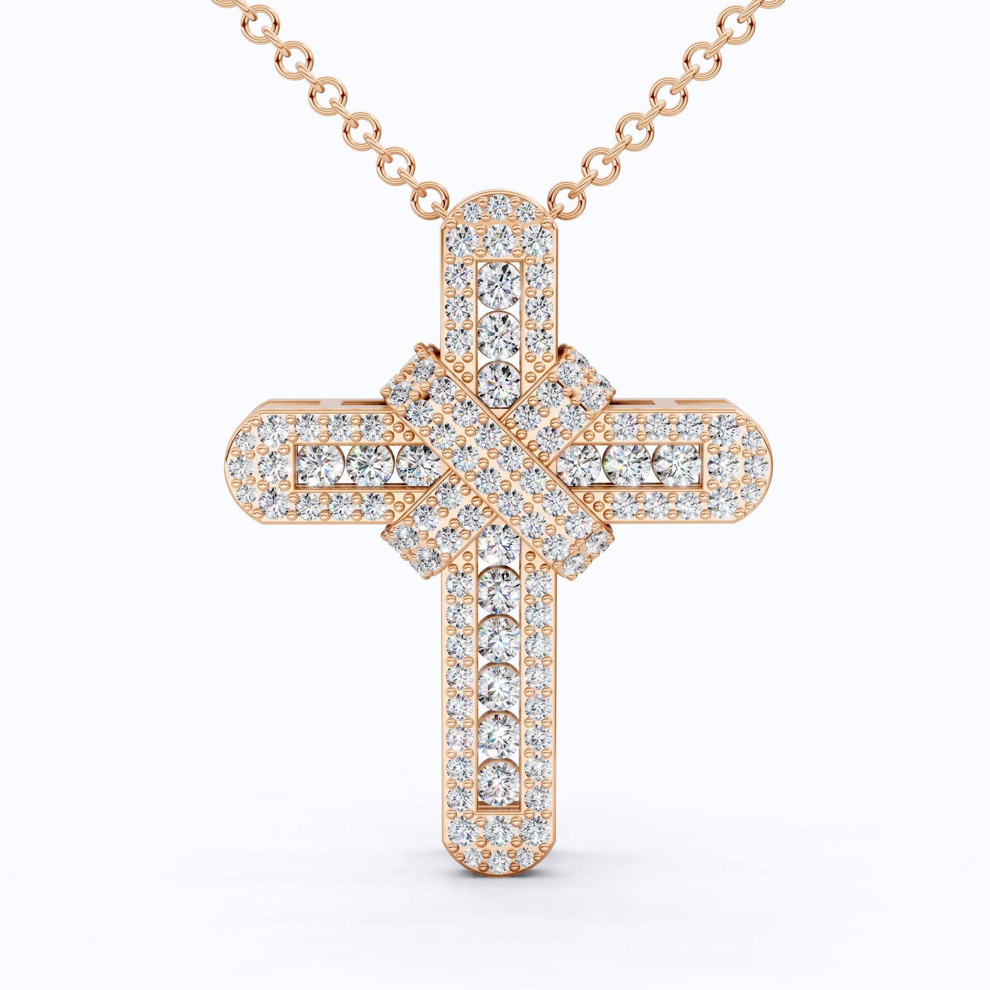 Bold Clustered Pave Cross Religious Pendant with Wrapped Design in Lab Grown Diamond-14k Solid Gold, Unique Charm Pendant, Wedding Gift for Her/Him