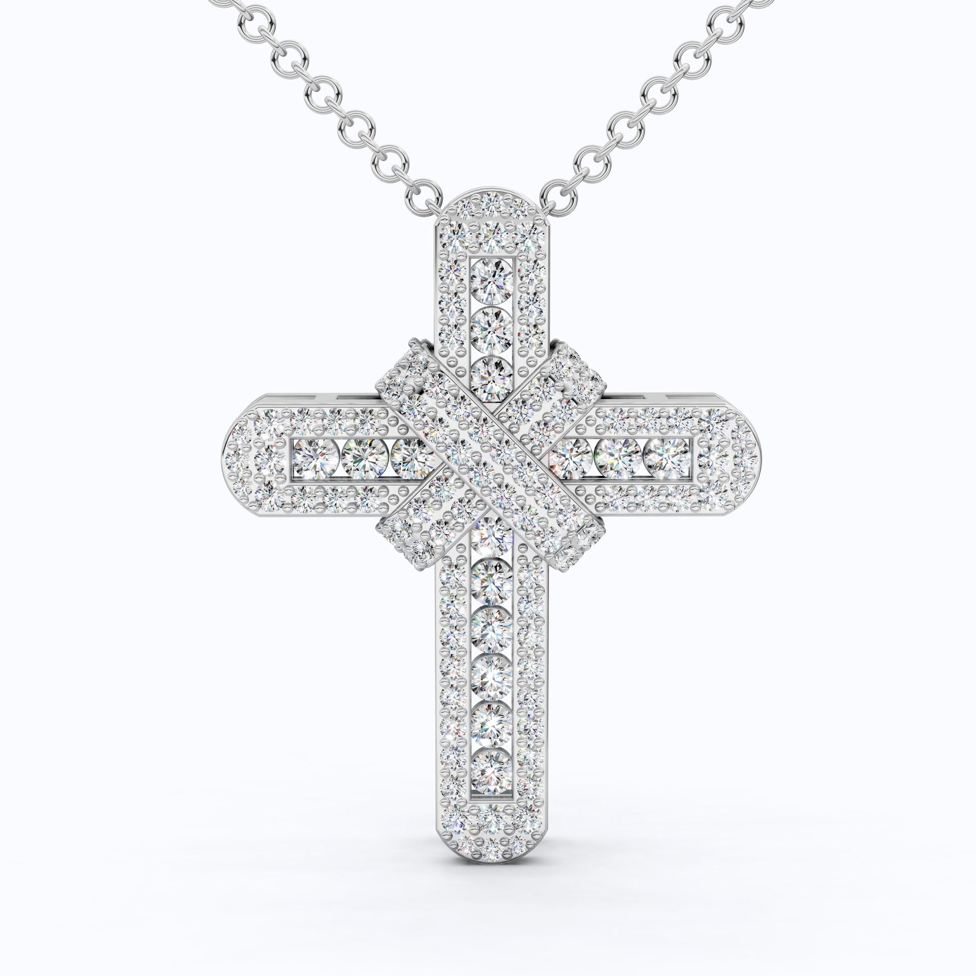 Bold Clustered Pave Cross Religious Pendant with Wrapped Design in Lab Grown Diamond-14k Solid Gold, Unique Charm Pendant, Wedding Gift for Her/Him