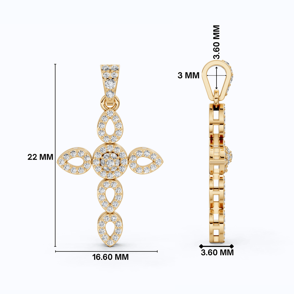 Art Deco Vintage Cross Pendant in 14k Solid Gold, 0.32 TCW Round Cut Lab Grown Diamonds, Religious Gift for Women, Everyday Pendant