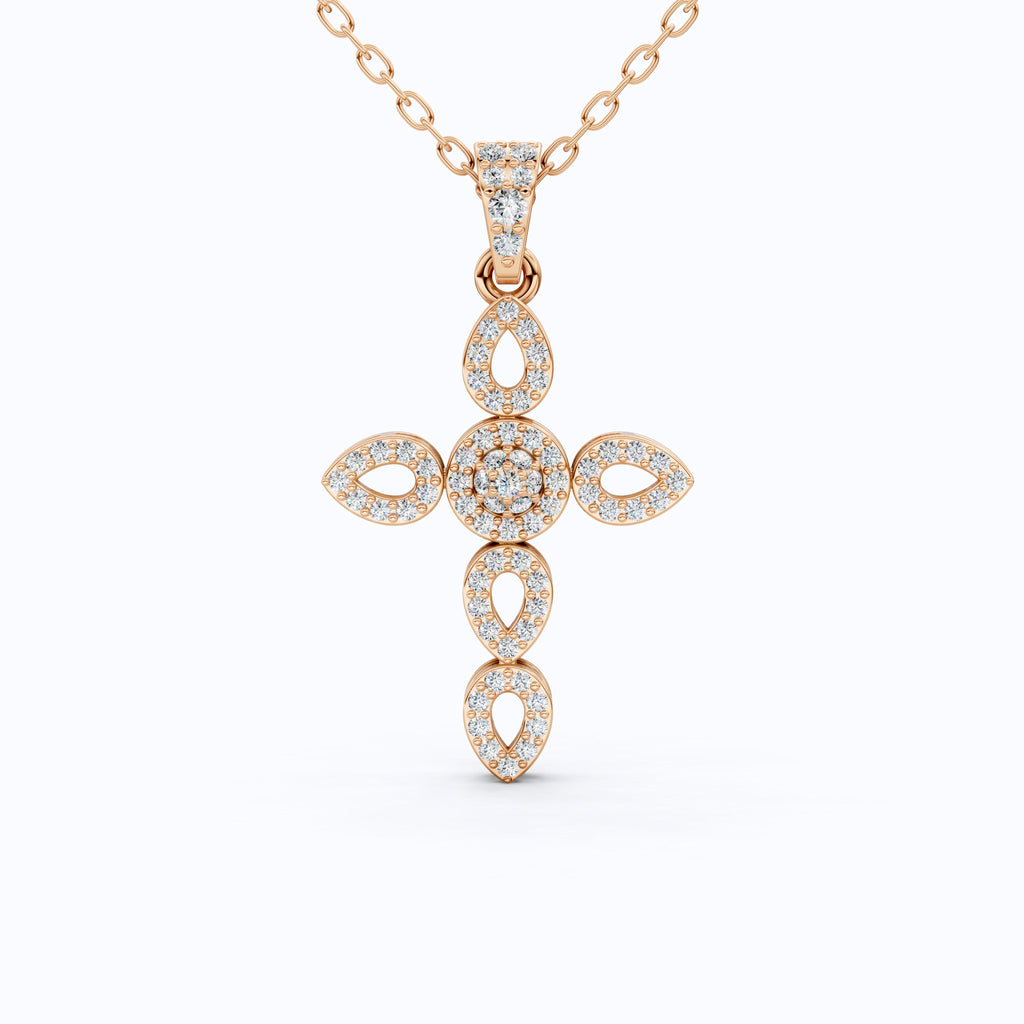 Art Deco Vintage Cross Pendant in 14k Solid Gold, 0.32 TCW Round Cut Lab Grown Diamonds, Religious Gift for Women, Everyday Pendant