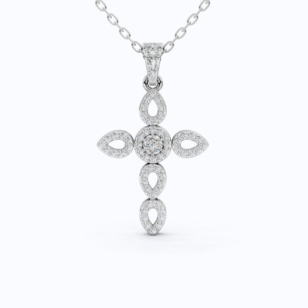 Art Deco Vintage Cross Pendant in 14k Solid Gold, 0.32 TCW Round Cut Lab Grown Diamonds, Religious Gift for Women, Everyday Pendant