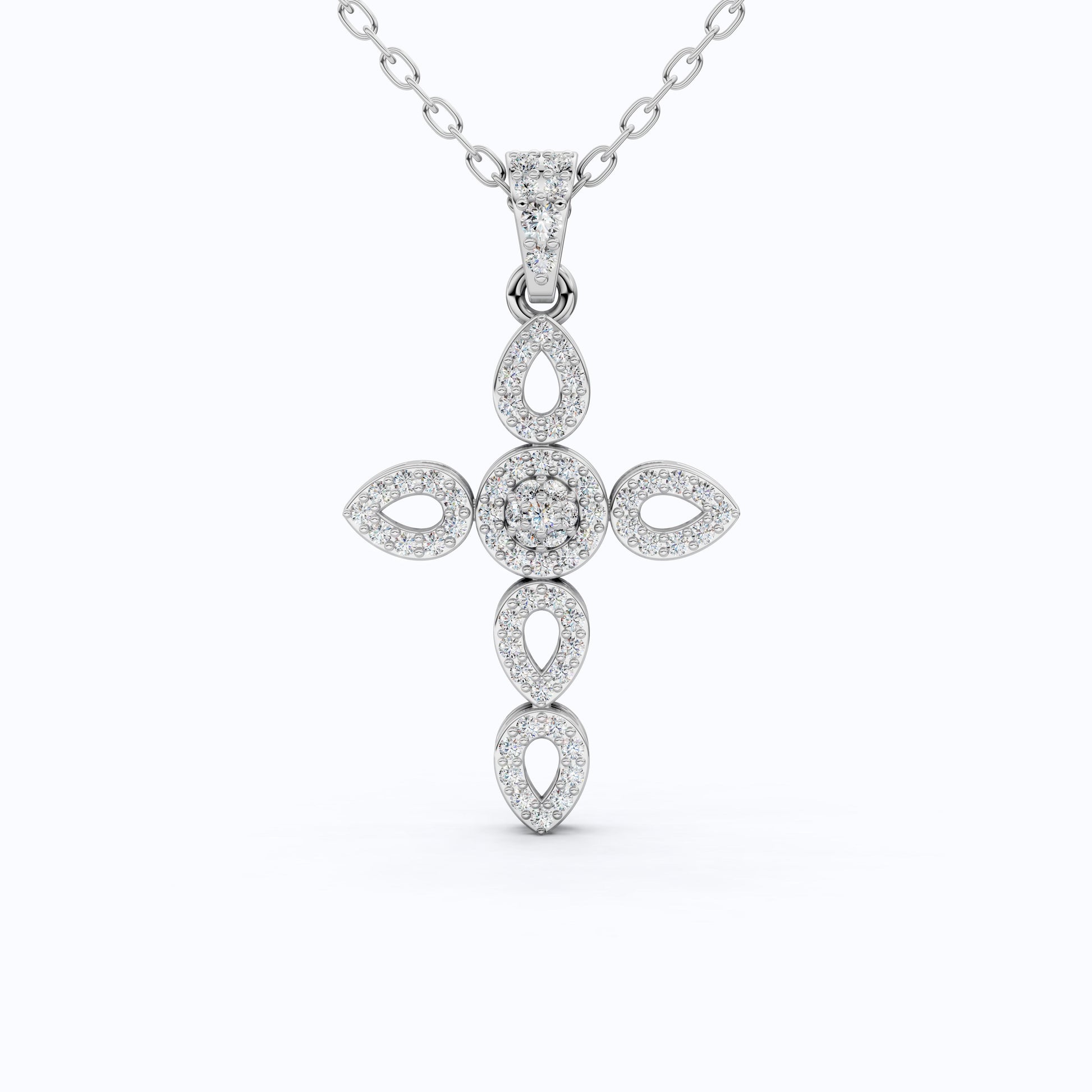 Art Deco Vintage Cross Pendant in 14k Solid Gold, 0.32 TCW Round Cut Lab Grown Diamonds, Religious Gift for Women, Everyday Pendant