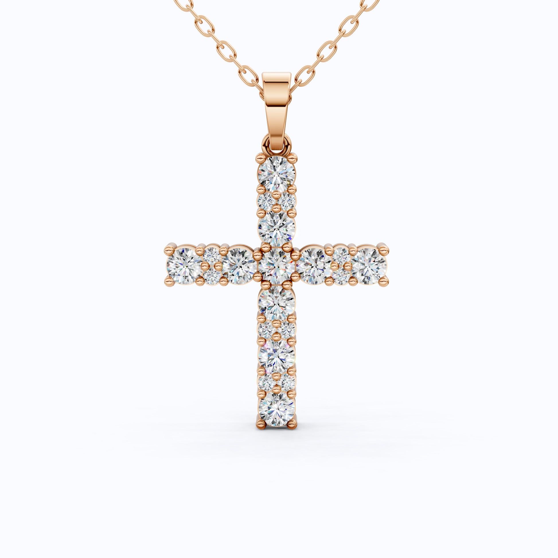 Classic Round Cluster Cross Pendant in 14K Solid Gold, 1.15 TCW Round Cut Lab Diamonds, Religious Jewelry, Birthday Gift for Her