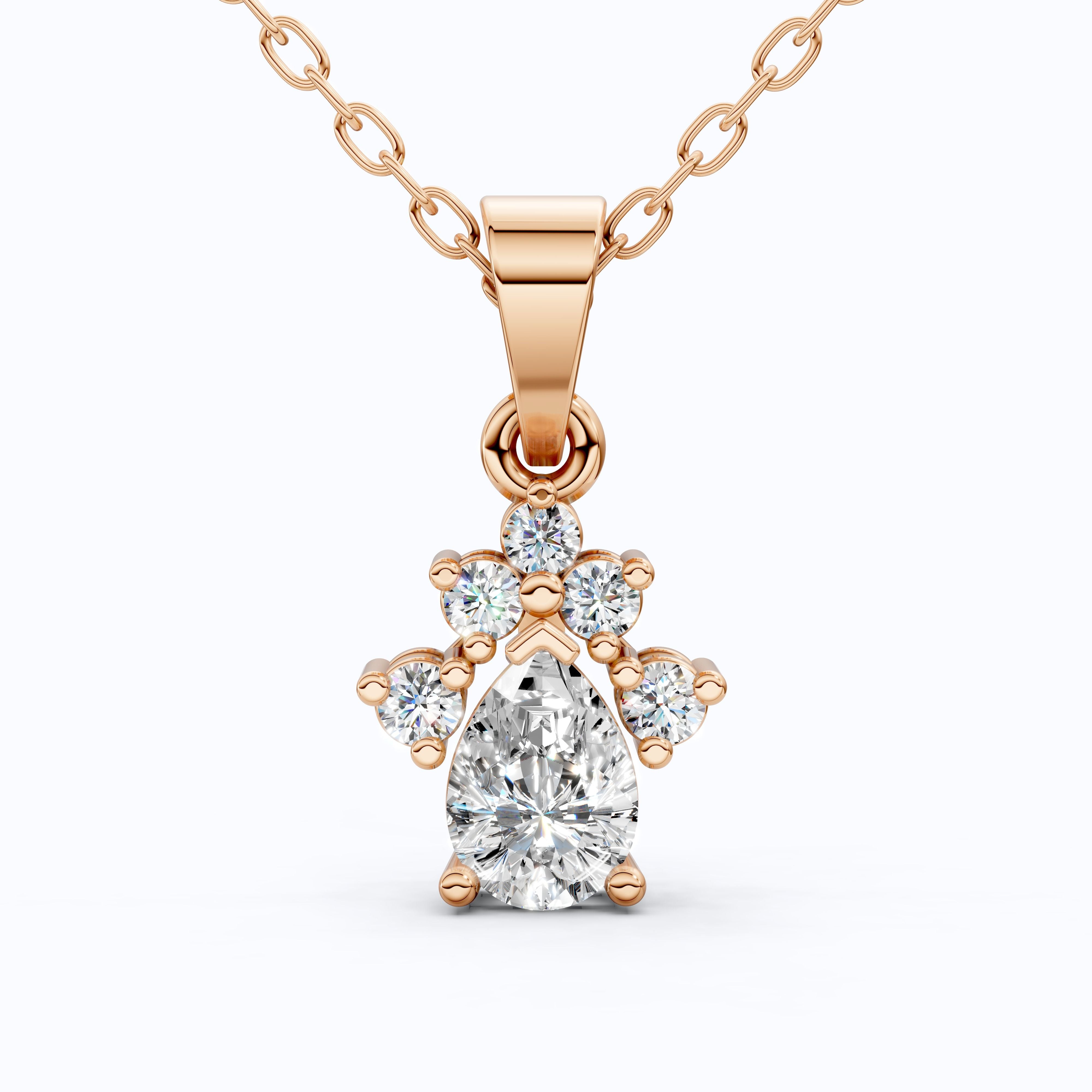 Pear Unique Halo Floral Cluster Diamond Pendant in 14k Solid Gold, 0.50 CT Pear Cut Lab Grown Diamonds, Everyday Pendant, Anniversary Gift For Wife