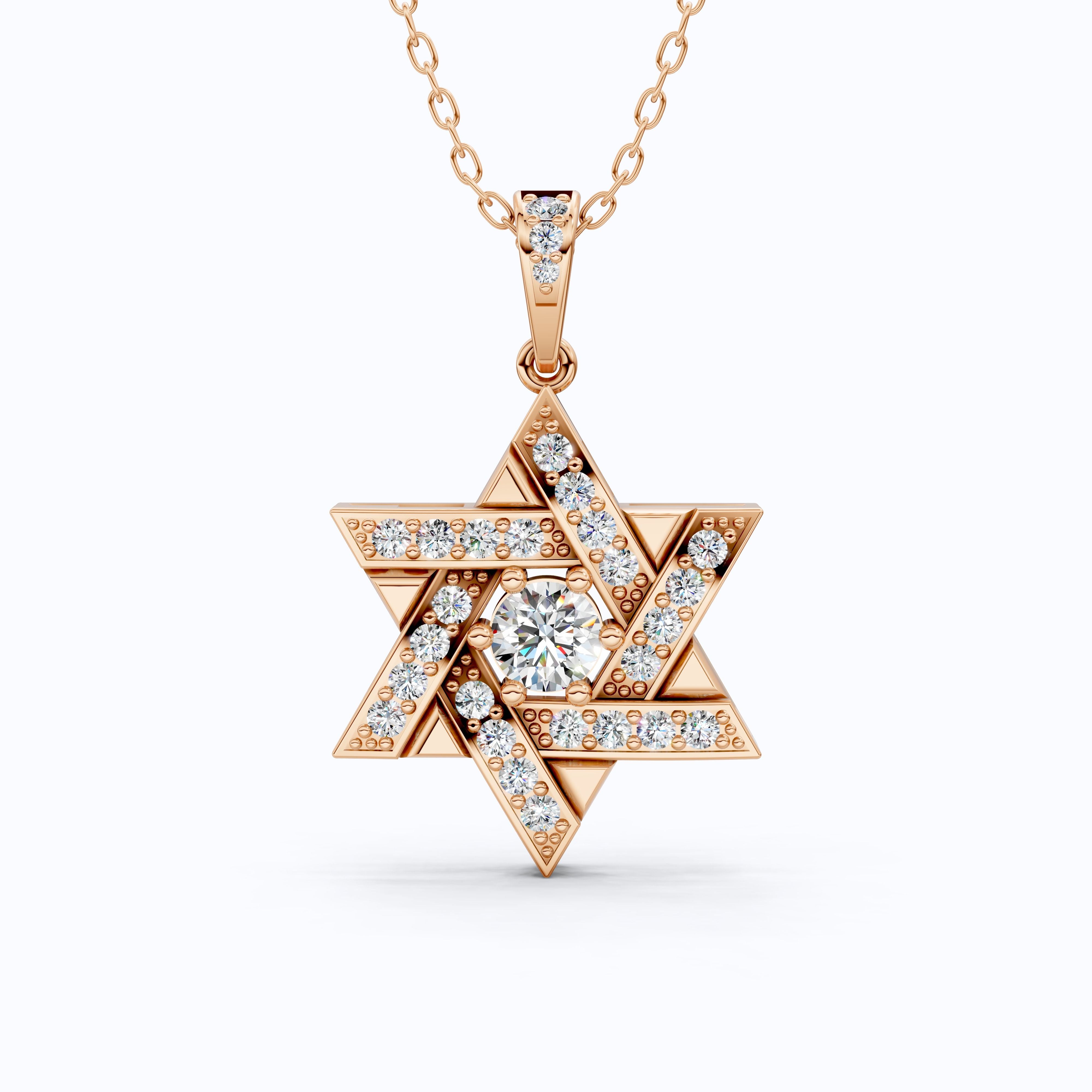 Unique Interwoven Star Diamond Pendant in 14k Solid Gold, 1.11 TCW Round Cut Lab Grown Diamonds, Perfect Gift for Women, Wedding Jewelry, Everyday Pendant
