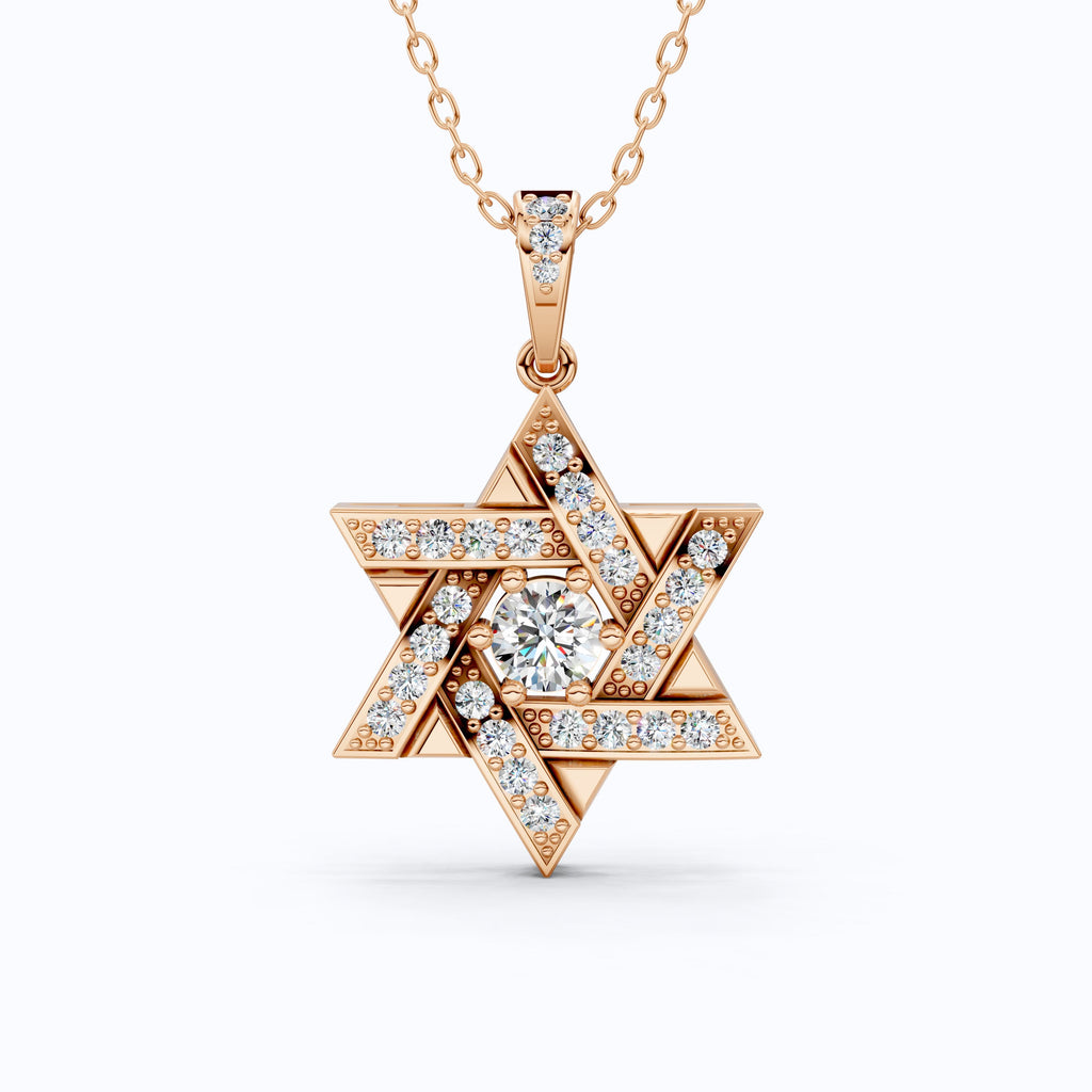 Unique Interwoven Star Diamond Pendant in 14k Solid Gold, 1.11 TCW Round Cut Lab Grown Diamonds, Perfect Gift for Women, Wedding Jewelry, Everyday Pendant