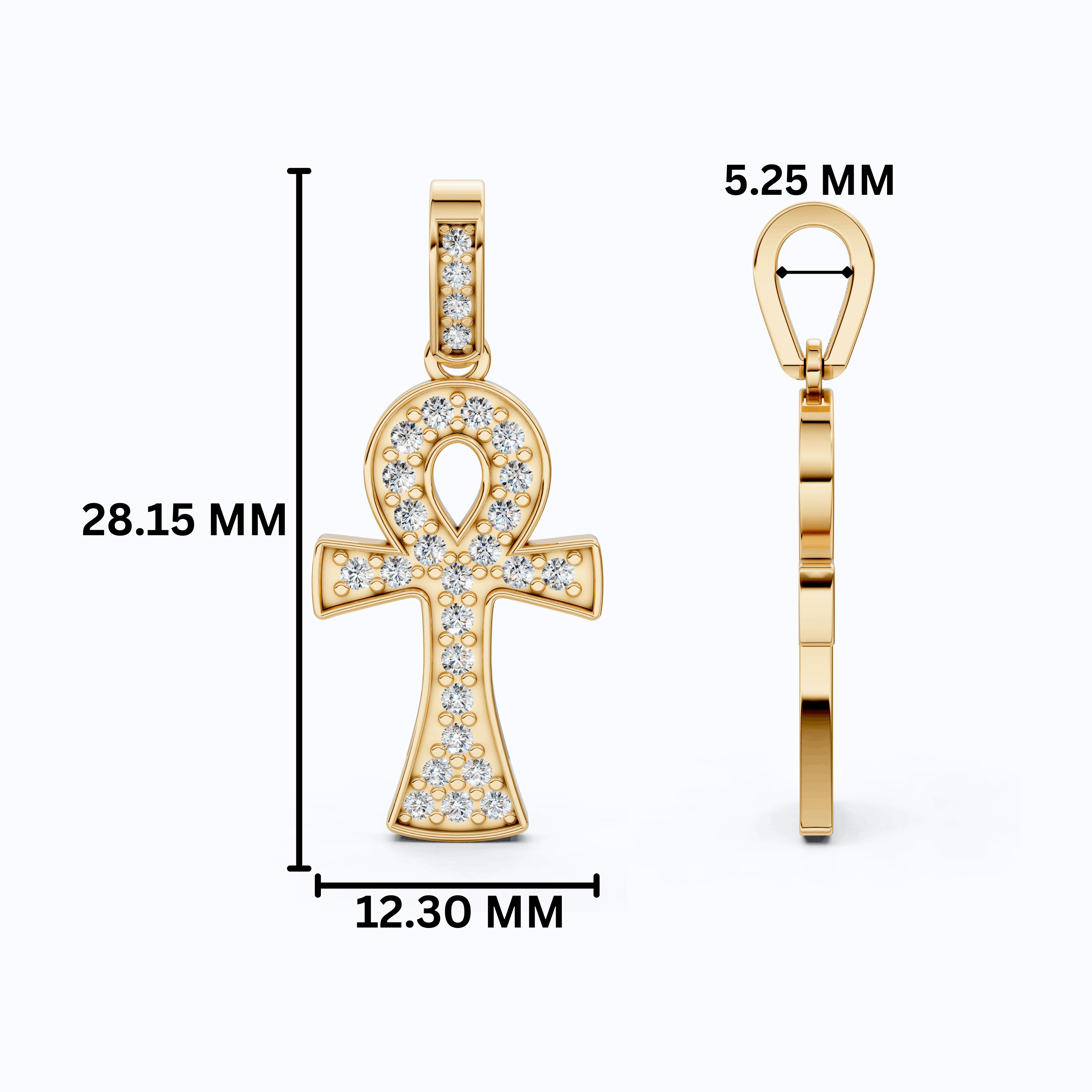 Dainty Pavé Ankh Cross with Diamond Bail Wedding Pendant in Lab Diamond – 14k Yellow Gold, Anniversary Gift for Women, Unique Pendant
