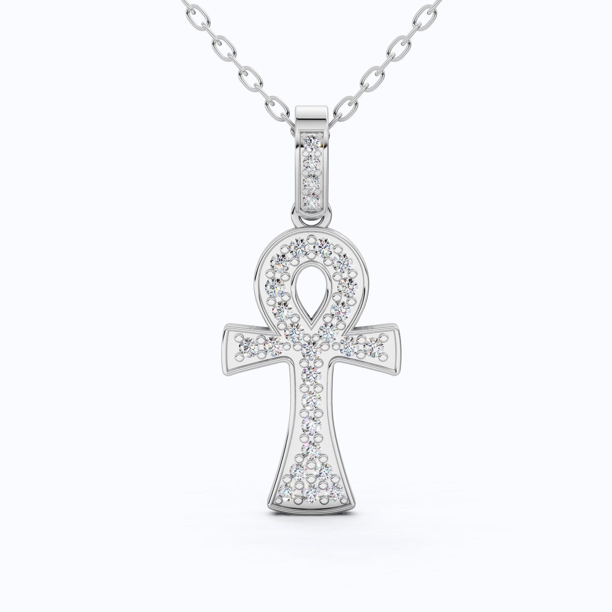 Dainty Pavé Ankh Cross with Diamond Bail Wedding Pendant in Lab Diamond – 14k Yellow Gold, Anniversary Gift for Women, Unique Pendant