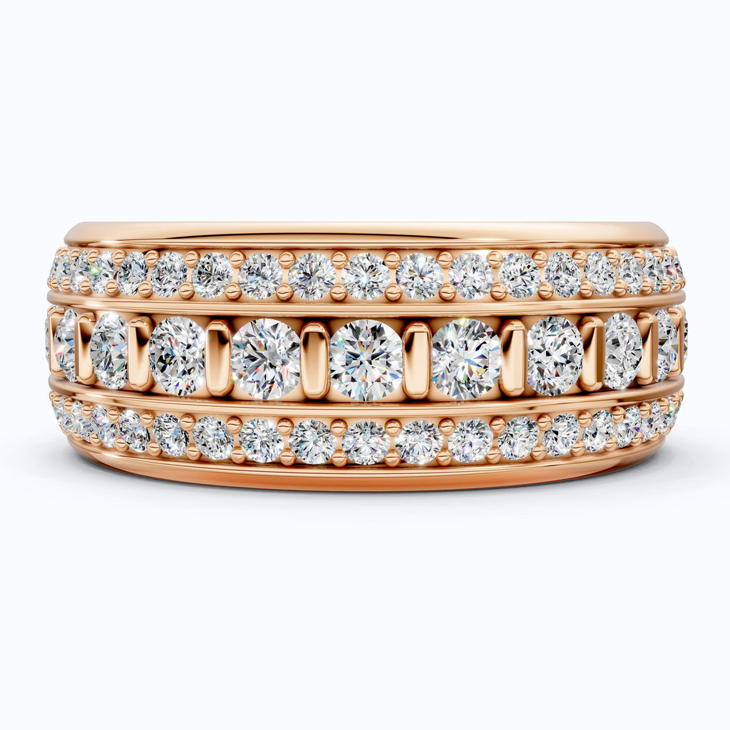 Contemporary Triple Row Eternity Wedding Band in 14K Solid Gold, 1.89 TCW Round Cut Lab Grown Diamonds, Promise Ring, Bridal Jewelry, Everyday Ring