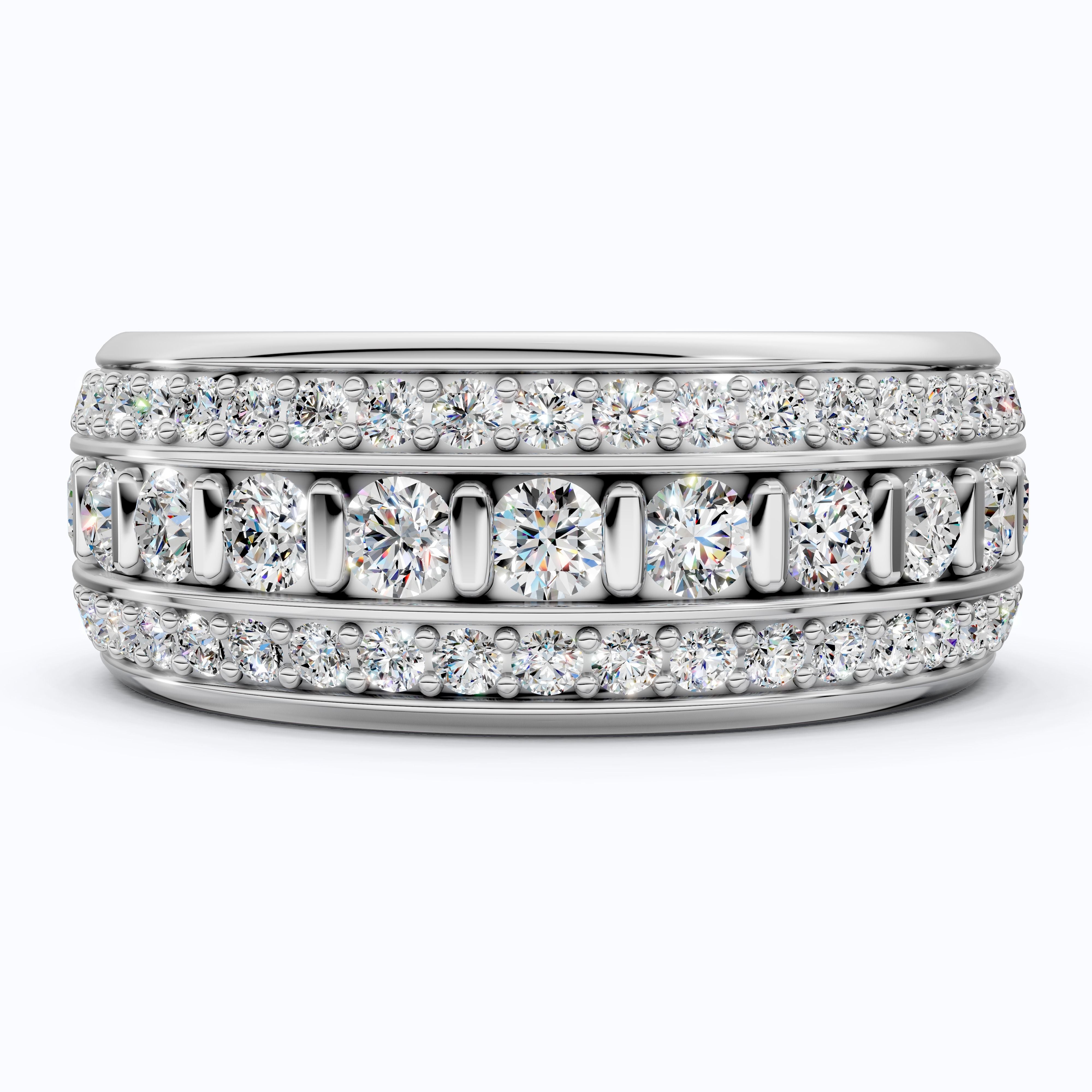 Contemporary Triple Row Eternity Wedding Band in 14K Solid Gold, 1.89 TCW Round Cut Lab Grown Diamonds, Promise Ring, Bridal Jewelry, Everyday Ring