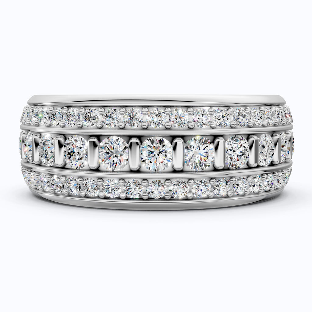 Contemporary Triple Row Eternity Wedding Band in 14K Solid Gold, 1.89 TCW Round Cut Lab Grown Diamonds, Promise Ring, Bridal Jewelry, Everyday Ring