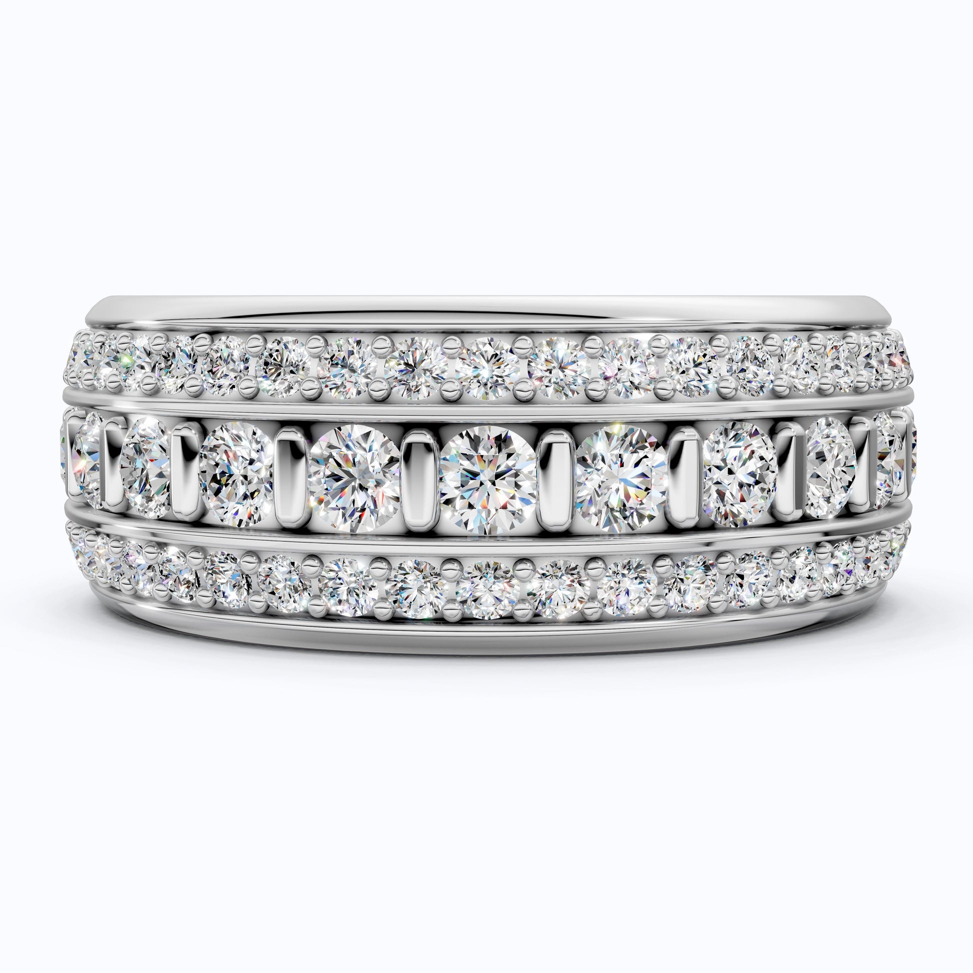 Contemporary Triple Row Eternity Wedding Band in 14K Solid Gold, 1.89 TCW Round Cut Lab Grown Diamonds, Promise Ring, Bridal Jewelry, Everyday Ring