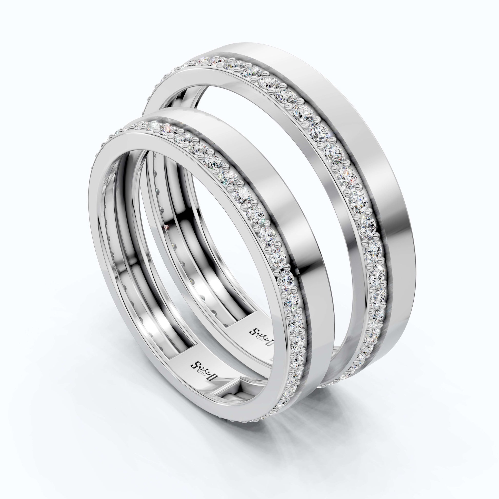 Elegant Flat Edge Eternity Couple Wedding Rings 14k Solid Gold, 0.95 TCW Round Cut Lab Created Diamonds, Everyday Rings, Gift For Couple