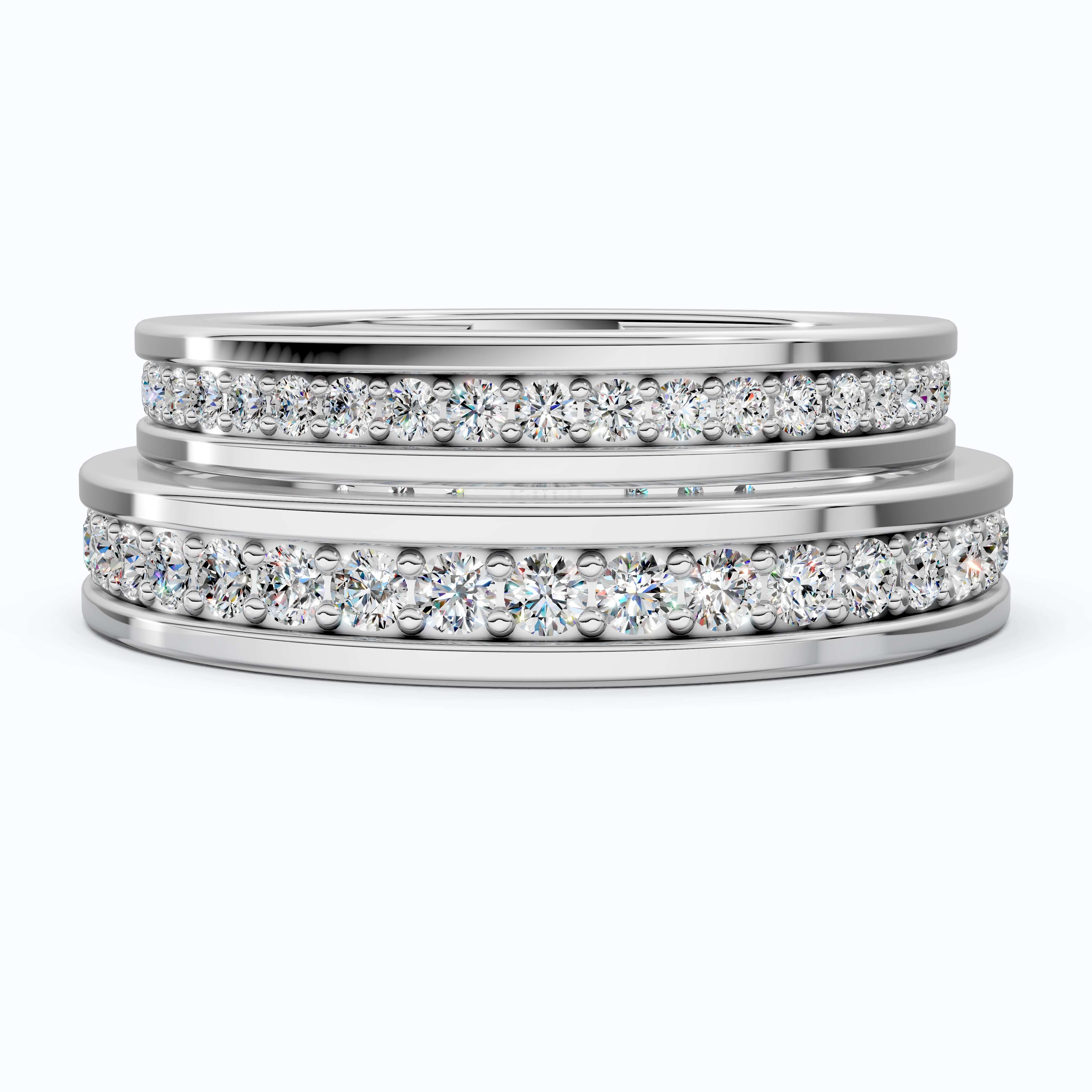 Classic Eternity Channel Set Couple Rings in 14k Solid Gold, 1.45 TCW Round Cut Lab Grown Diamonds, Anniversary Gift for Her, Everyday Bands