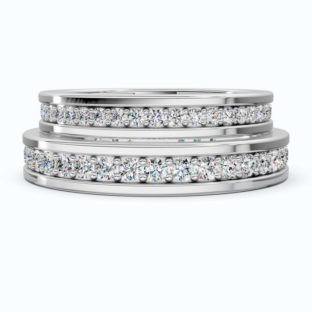 Classic Eternity Channel Set Couple Rings in 14k Solid Gold, 1.45 TCW Round Cut Lab Grown Diamonds, Anniversary Gift for Her, Everyday Bands