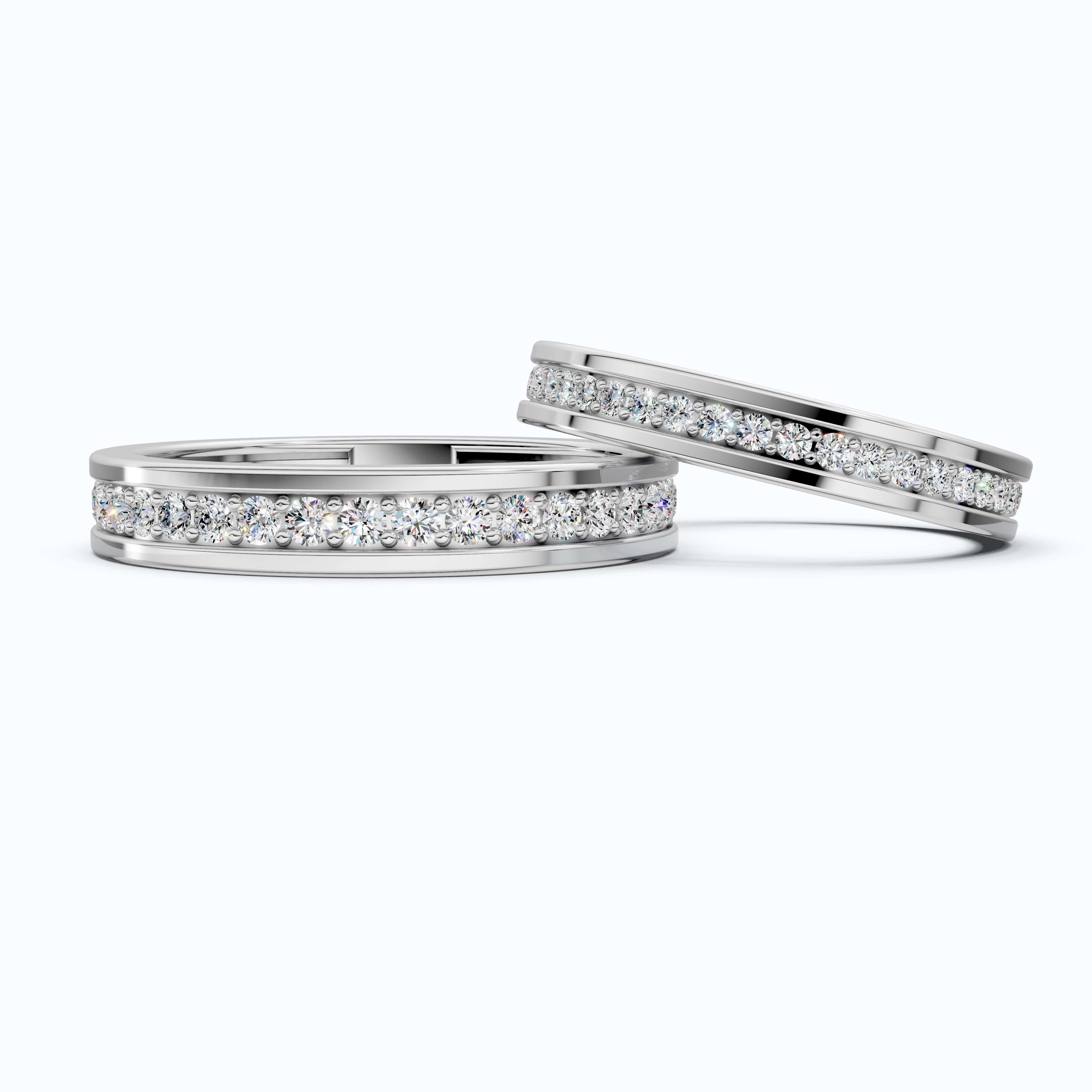 Classic Eternity Channel Set Couple Rings in 14k Solid Gold, 1.45 TCW Round Cut Lab Grown Diamonds, Anniversary Gift for Her, Everyday Bands