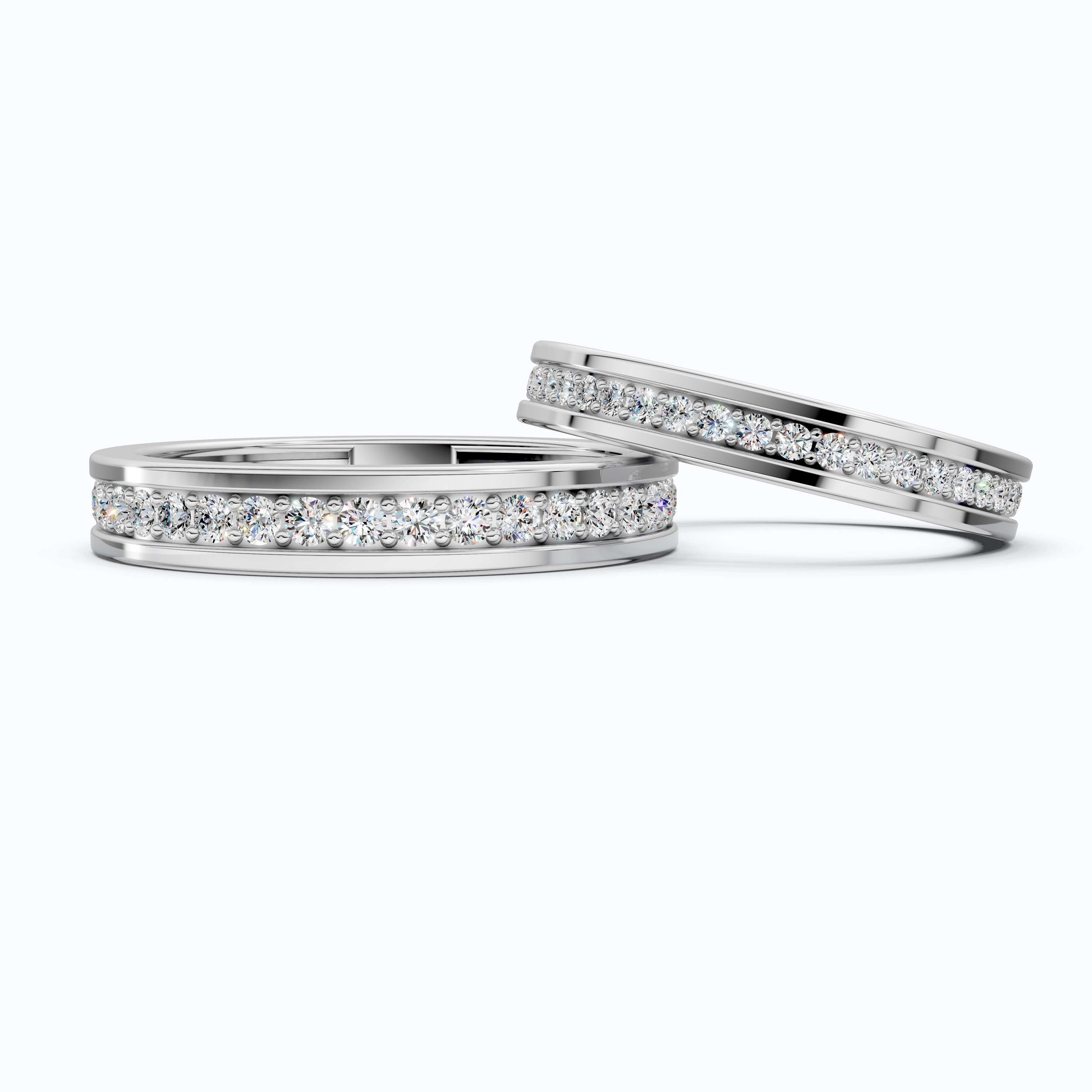 Classic Eternity Channel Set Couple Rings in 14k Solid Gold, 1.45 TCW Round Cut Lab Grown Diamonds, Anniversary Gift for Her, Everyday Bands