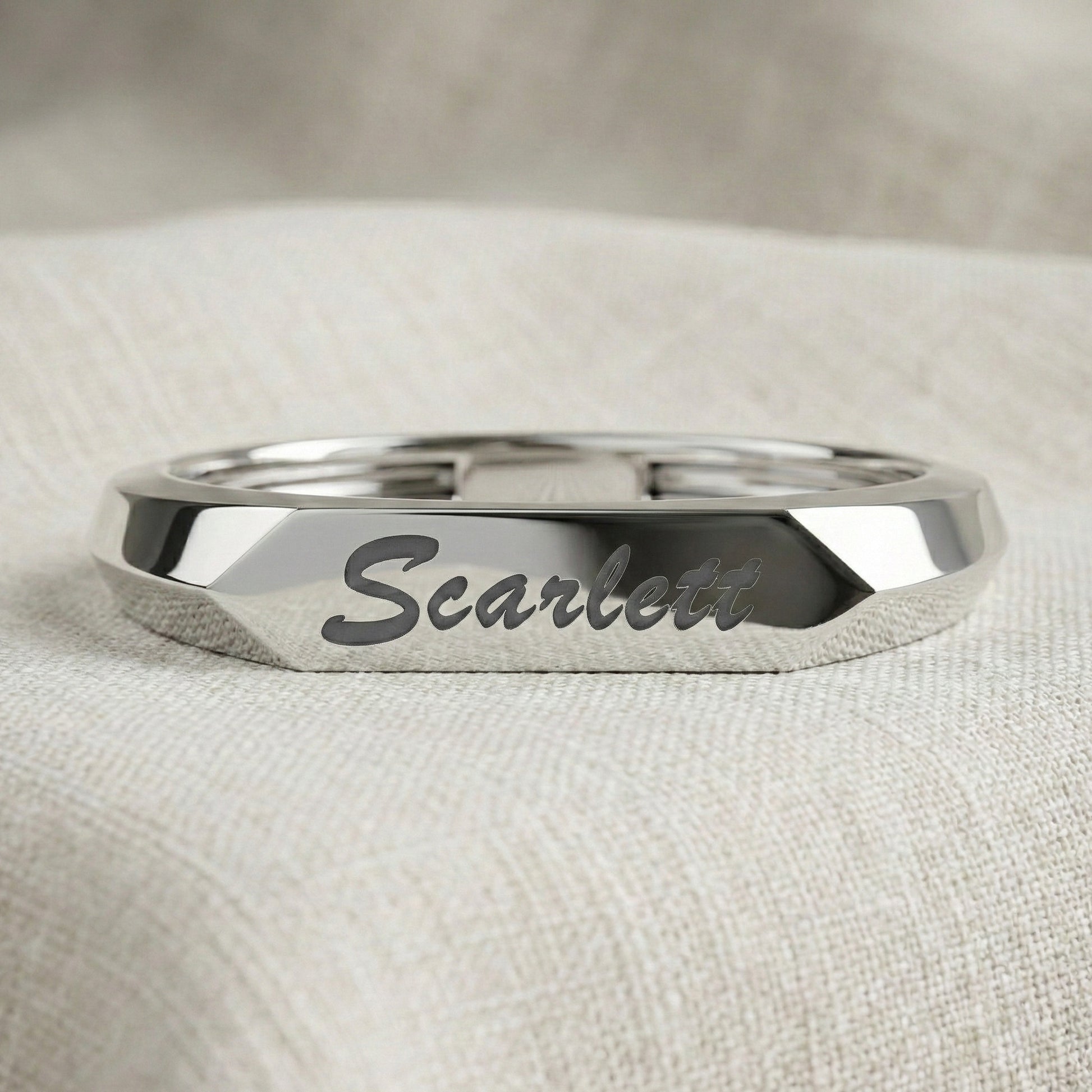 Personalized Knife Edge Name Engraved Wedding Band in 14k Solid Gold, Birthday Gift for Her, Modern Customized Band, Minimal Engraved Ring