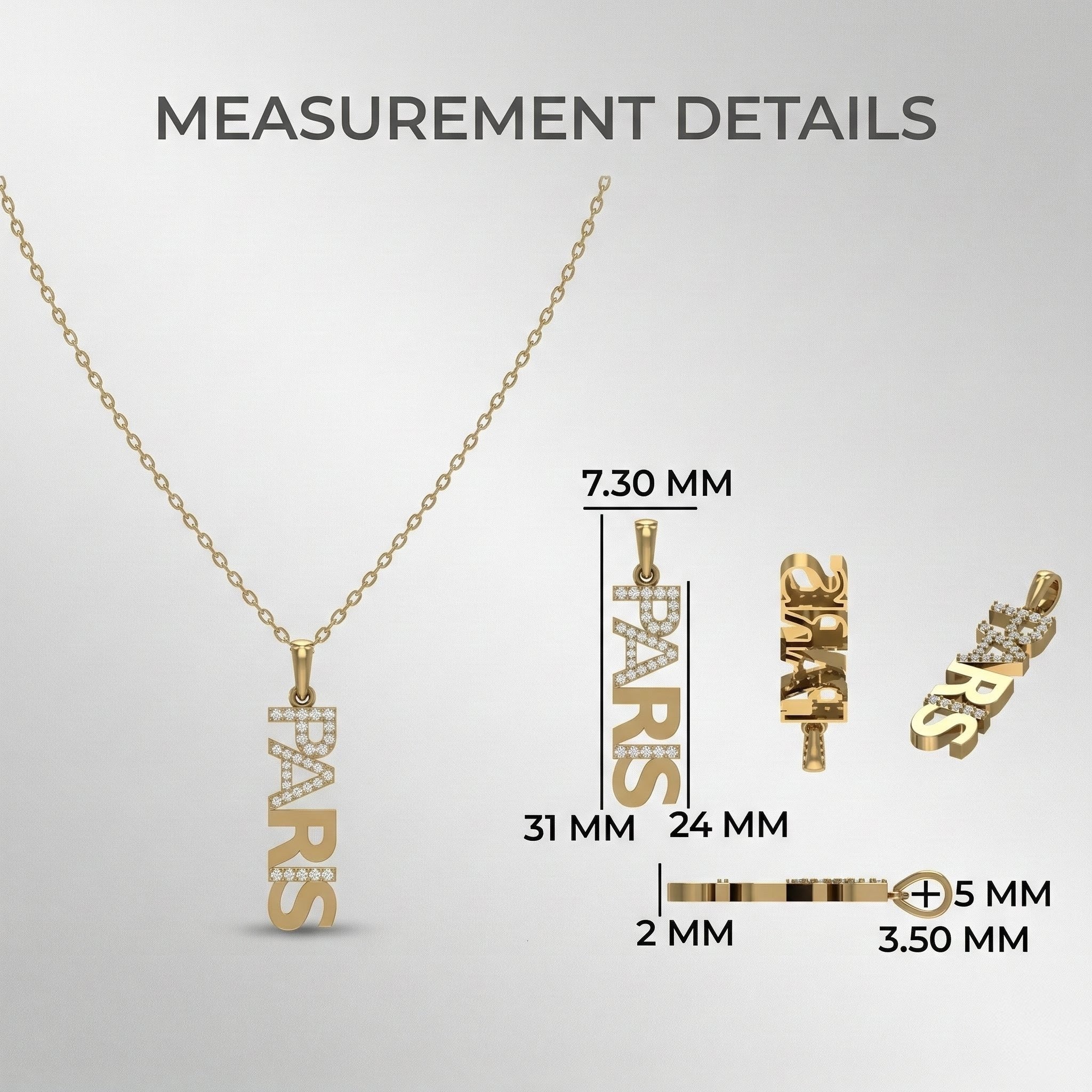 14K Solid Gold Custom Vertical Name Pendant with Diamonds, Personalized Pave Gold Fine Jewelry, Elegant Dainty Vertical Nameplate Pendant for Her