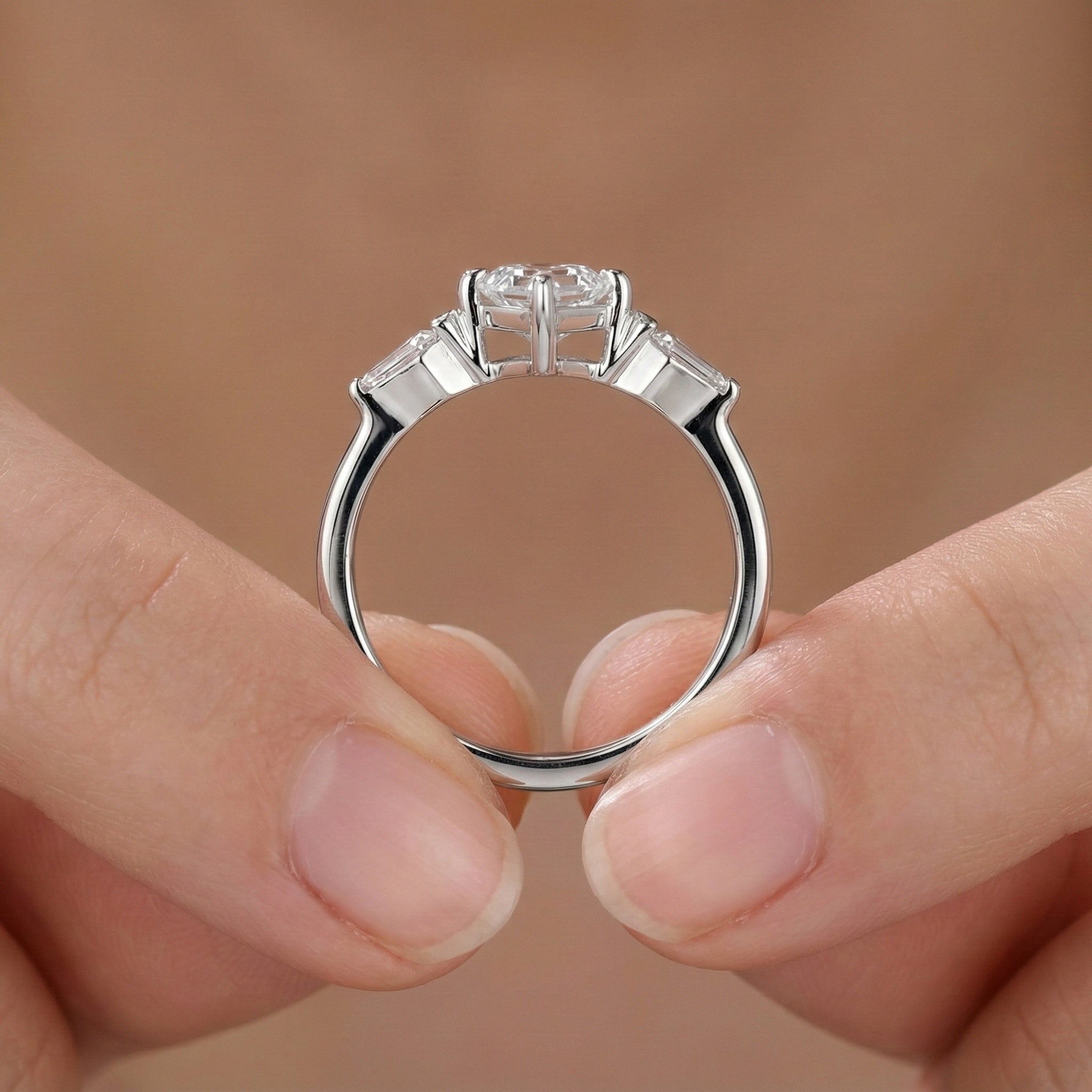 1.00 CT Lozenge Cut Three Stone Engagement Ring, Modern Trilogy Ring, Unique Geometric Bridal Jewelry, Anniversary Gift for Wife