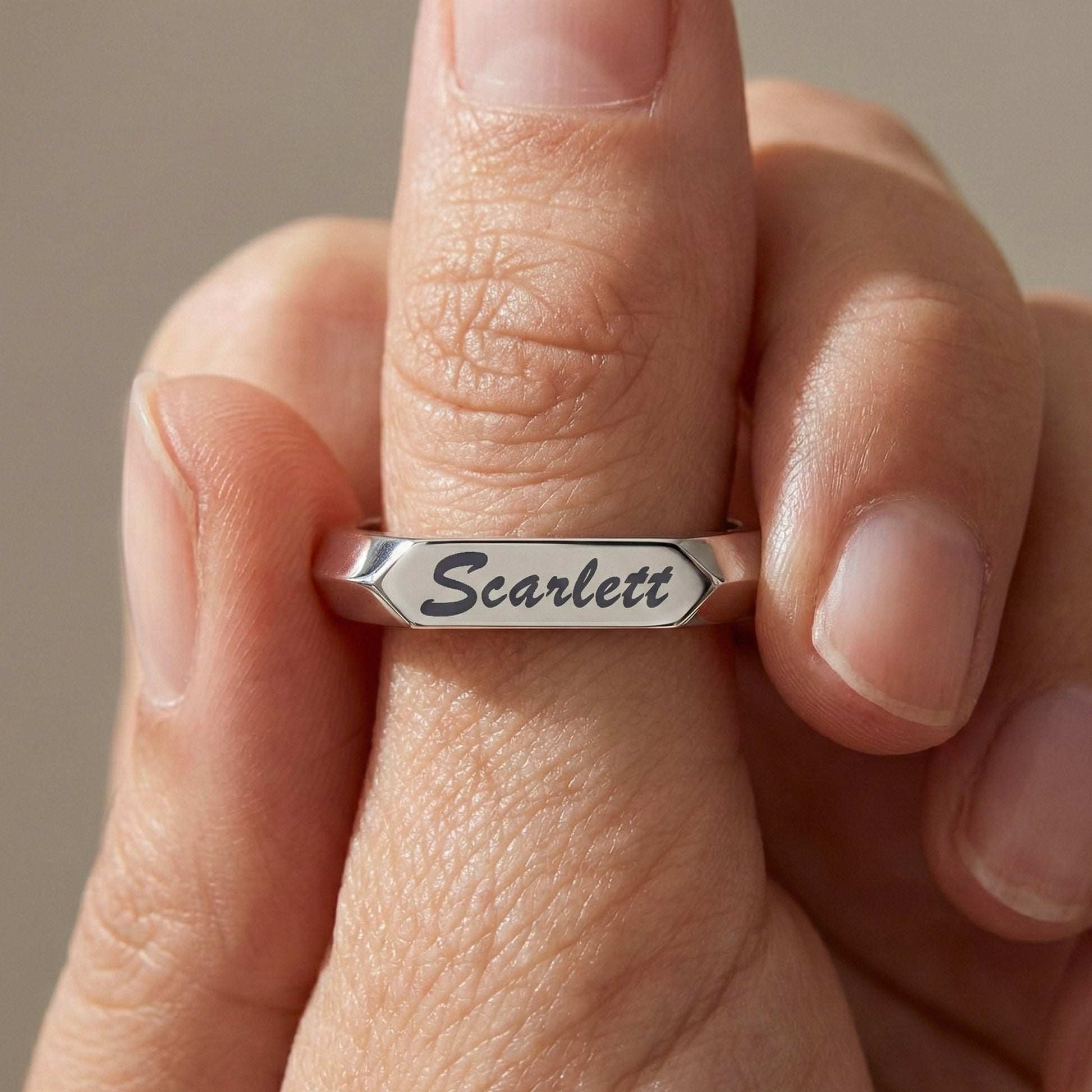 Personalized Knife Edge Name Engraved Wedding Band in 14k Solid Gold, Birthday Gift for Her, Modern Customized Band, Minimal Engraved Ring