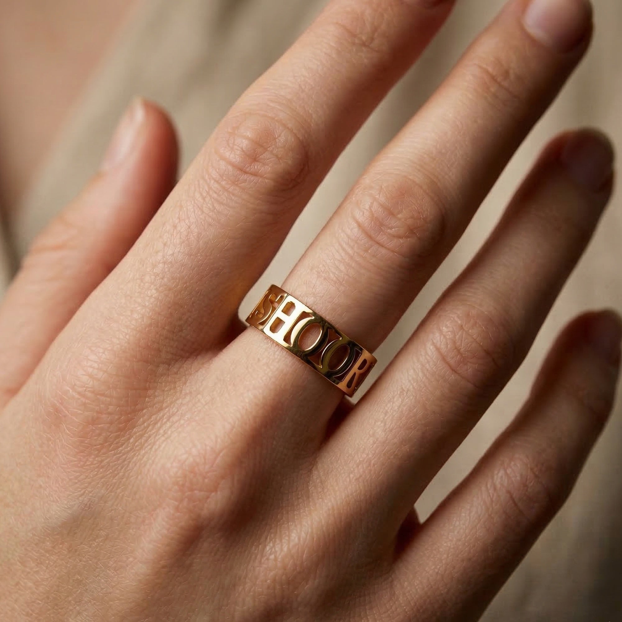 14k Solid Gold Modern Personalized Name Custom Wedding Band, Wide Statement Band, Custom Word Jewelry, Birthday Gift for Her/Him, Daily Wear Jewelry
