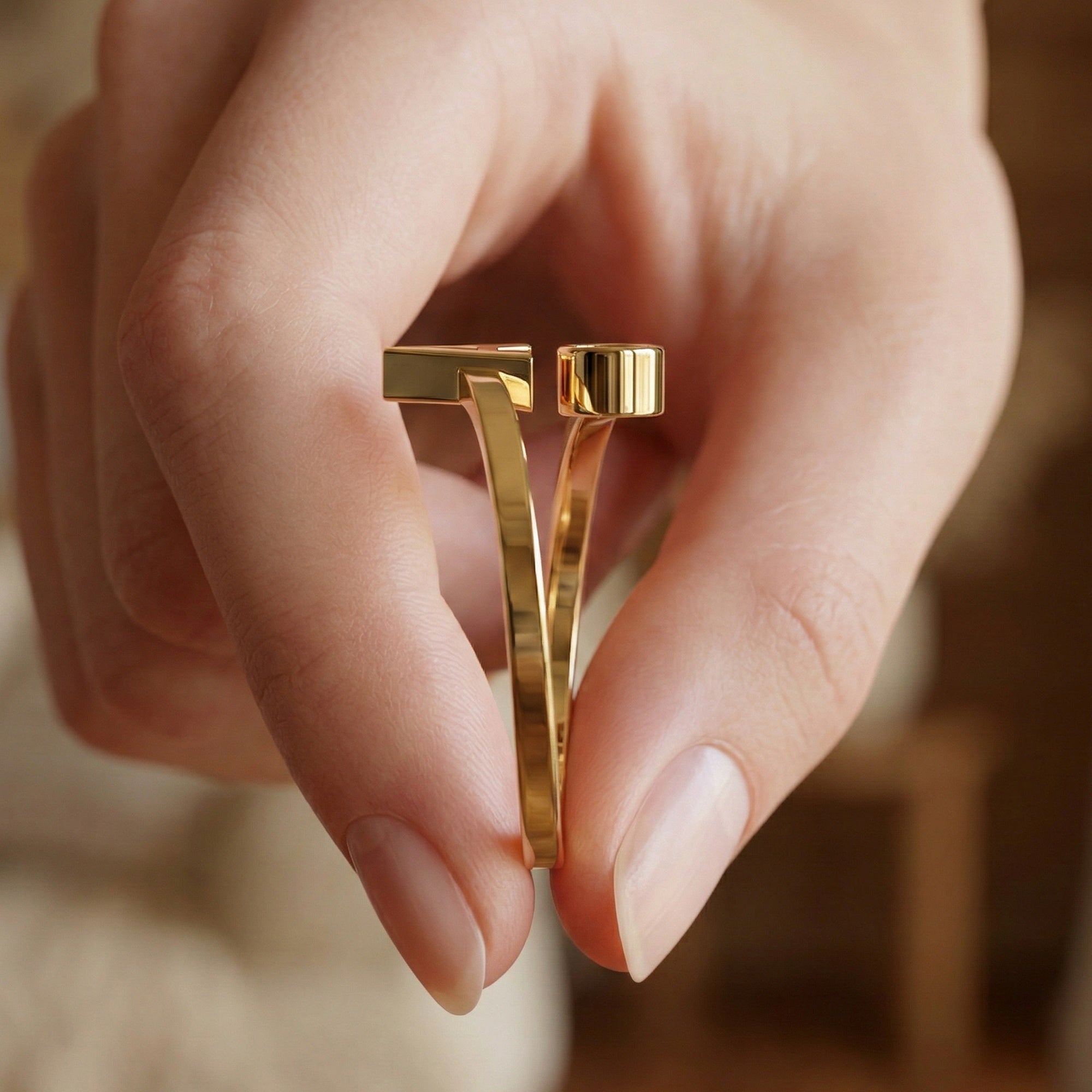 Trending Oval Cut Diamond and Initial Open Ring in 14K Solid Gold, Personalized Dainty Gold Cuff Ring, Custom Letter Bypass Jewelry, Gift for Her