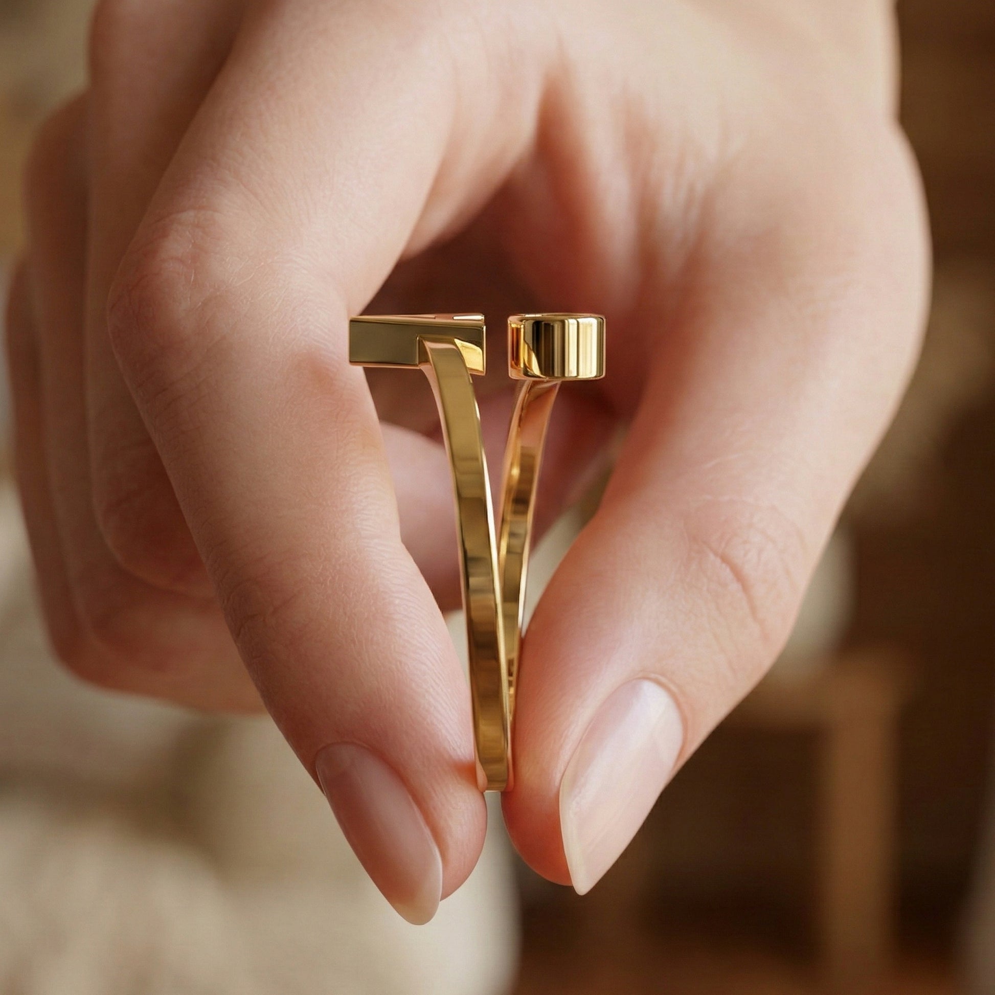 Trending Oval Cut Diamond and Initial Open Ring in 14K Solid Gold, Personalized Dainty Gold Cuff Ring, Custom Letter Bypass Jewelry, Gift for Her