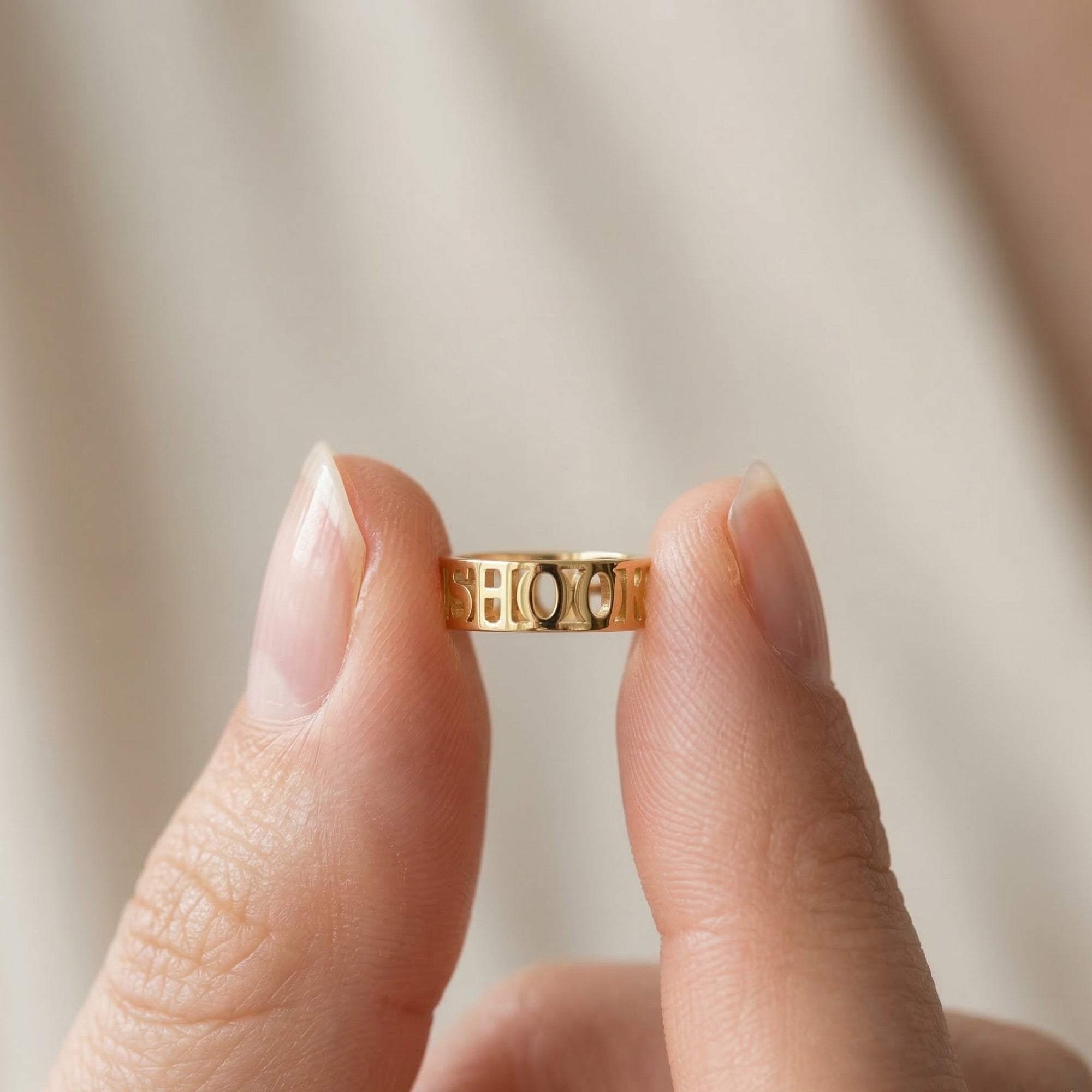 14k Solid Gold Modern Personalized Name Custom Wedding Band, Wide Statement Band, Custom Word Jewelry, Birthday Gift for Her/Him, Daily Wear Jewelry