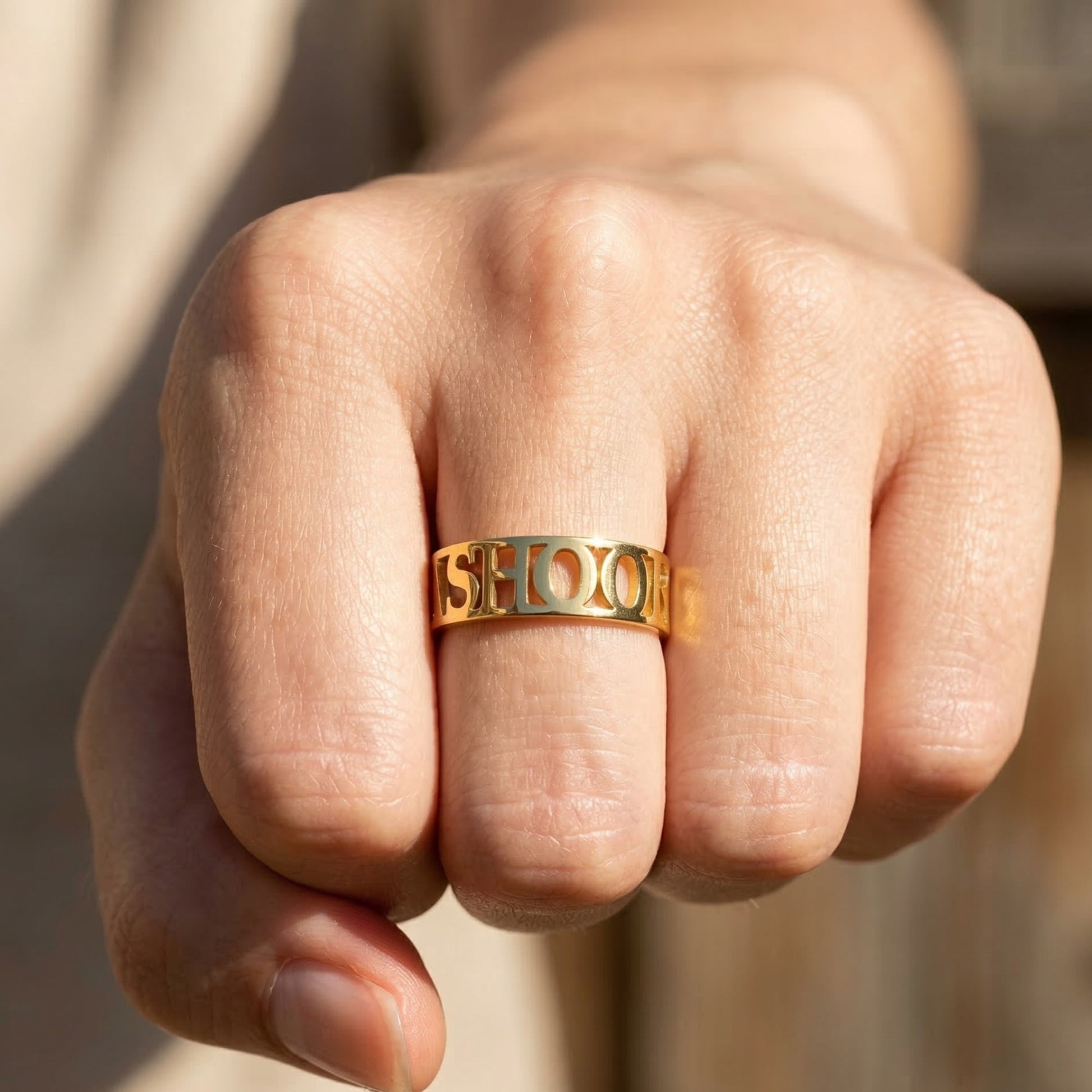 14k Solid Gold Modern Personalized Name Custom Wedding Band, Wide Statement Band, Custom Word Jewelry, Birthday Gift for Her/Him, Daily Wear Jewelry