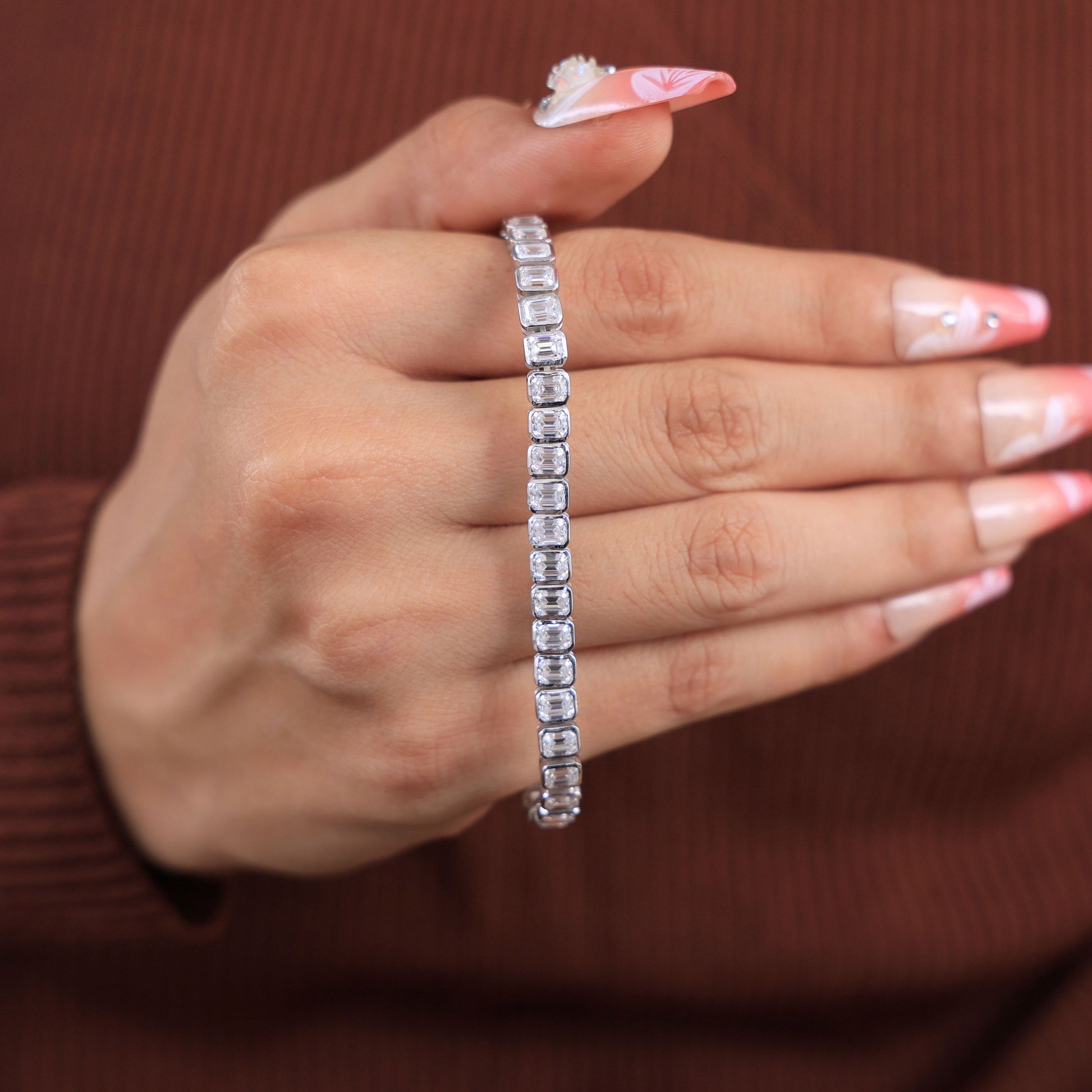Emerald Cut Bezel Set Tennis Wedding Bracelet in 14k Solid Gold, 8.60 TCW Emerald Cut Lab Created Diamonds, Birthday Gift for Her, Handmade Bridal Jewelry