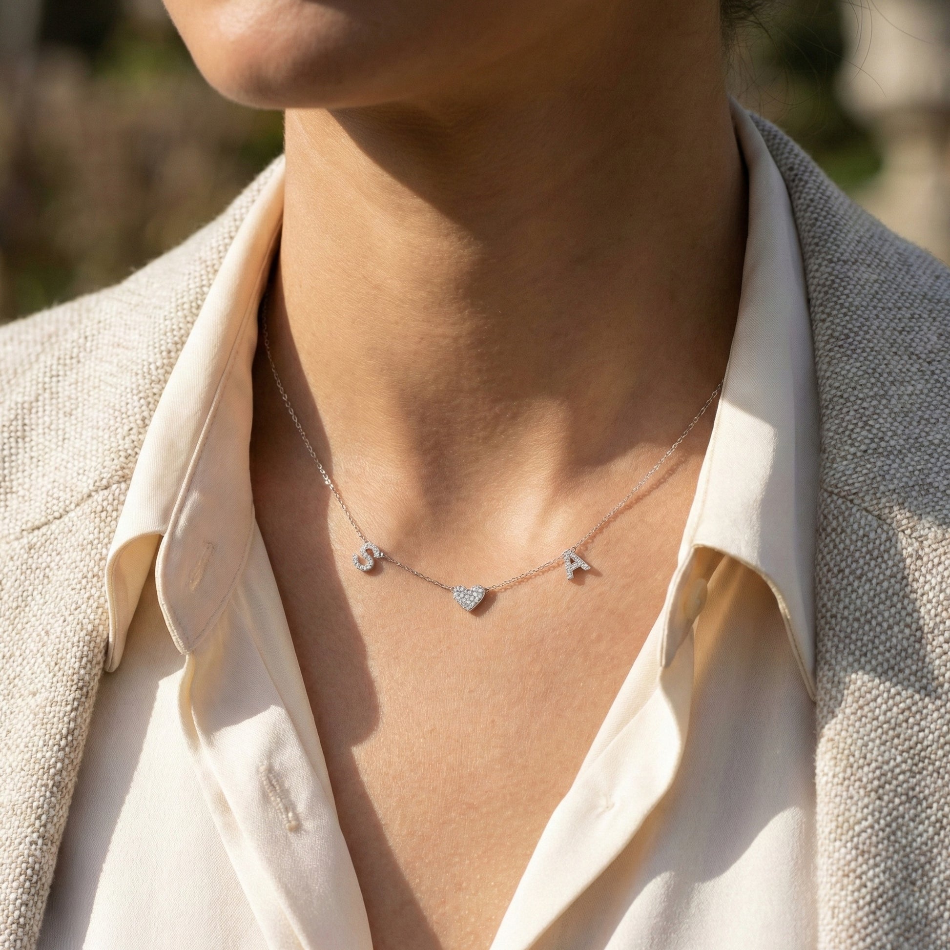 Customized Couple Initial Love Pendant Necklace in 14K Solid Gold, Two First Letters with Heart, Romantic Anniversary Gift for Girlfriend, Everyday Fine Jewelry