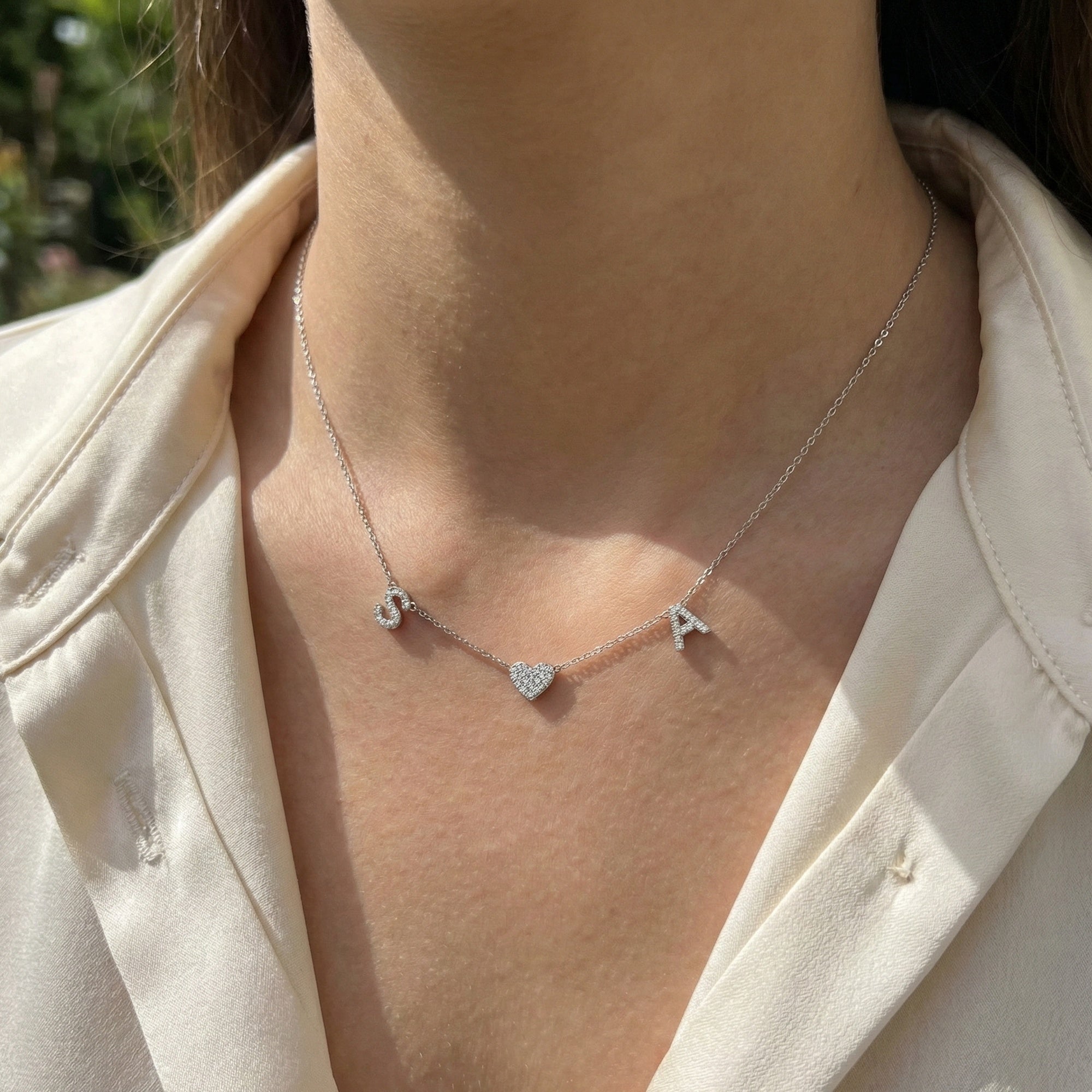 Customized Couple Initial Love Pendant Necklace in 14K Solid Gold, Two First Letters with Heart, Romantic Anniversary Gift for Girlfriend, Everyday Fine Jewelry