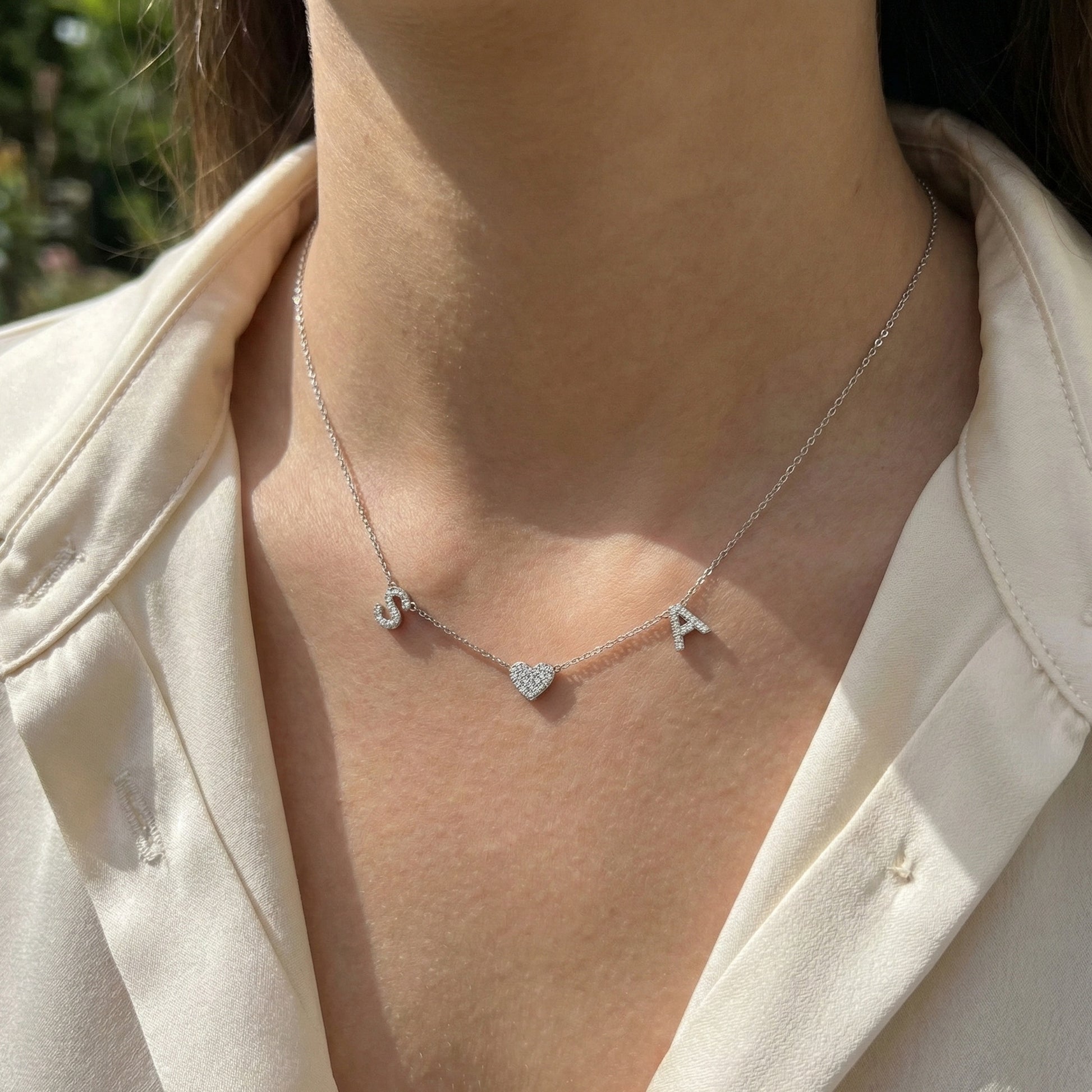 Customized Couple Initial Love Pendant Necklace in 14K Solid Gold, Two First Letters with Heart, Romantic Anniversary Gift for Girlfriend, Everyday Fine Jewelry