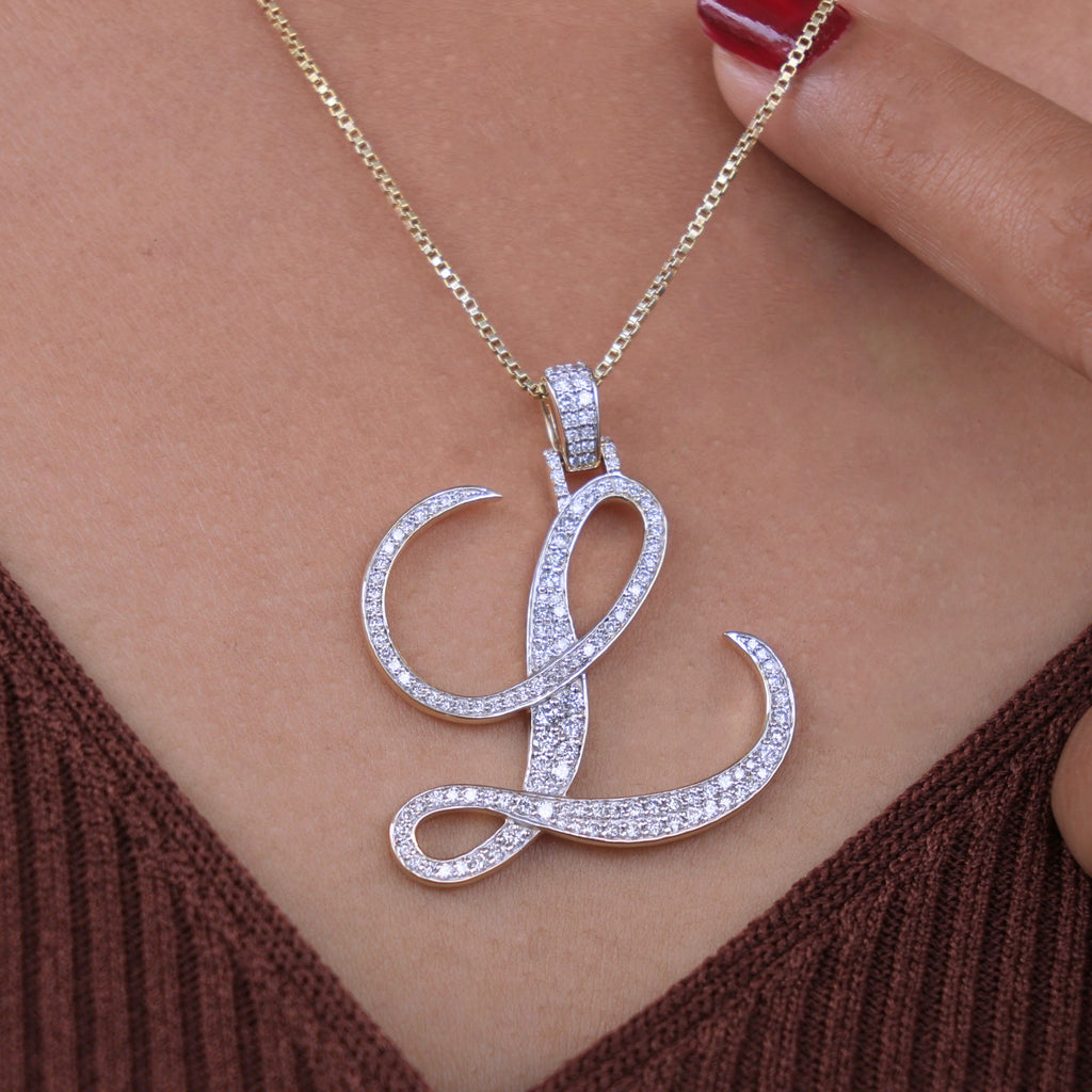 Custom Script Initial Hip-Hop Alphabet Pendant in Lab Diamond – 10k Solid Gold or Silver, Birthday Gift for Her, Handmade Fine Jewelry