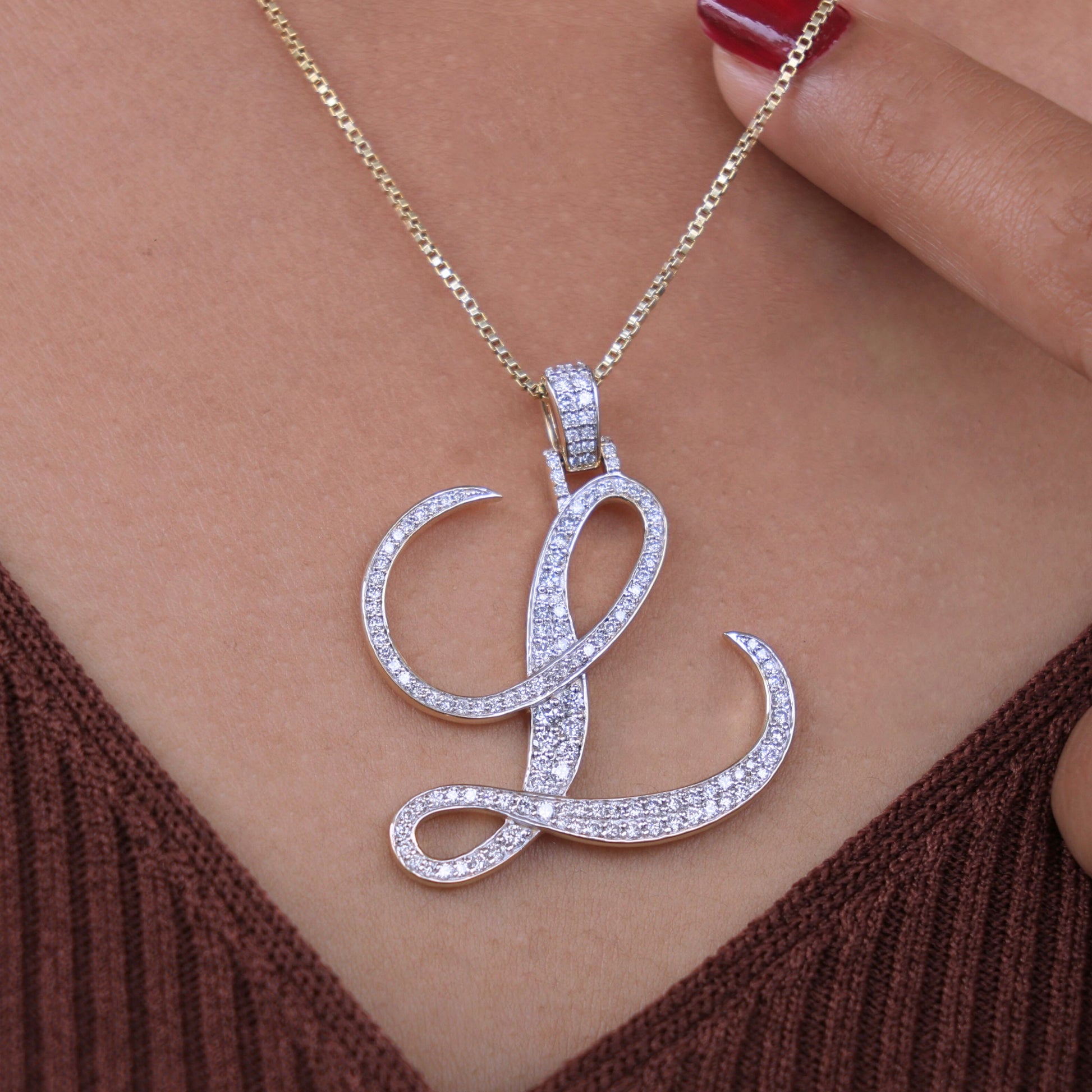 Custom Script Initial Hip-Hop Alphabet Pendant in Lab Diamond – 10k Solid Gold or Silver, Birthday Gift for Her, Handmade Fine Jewelry