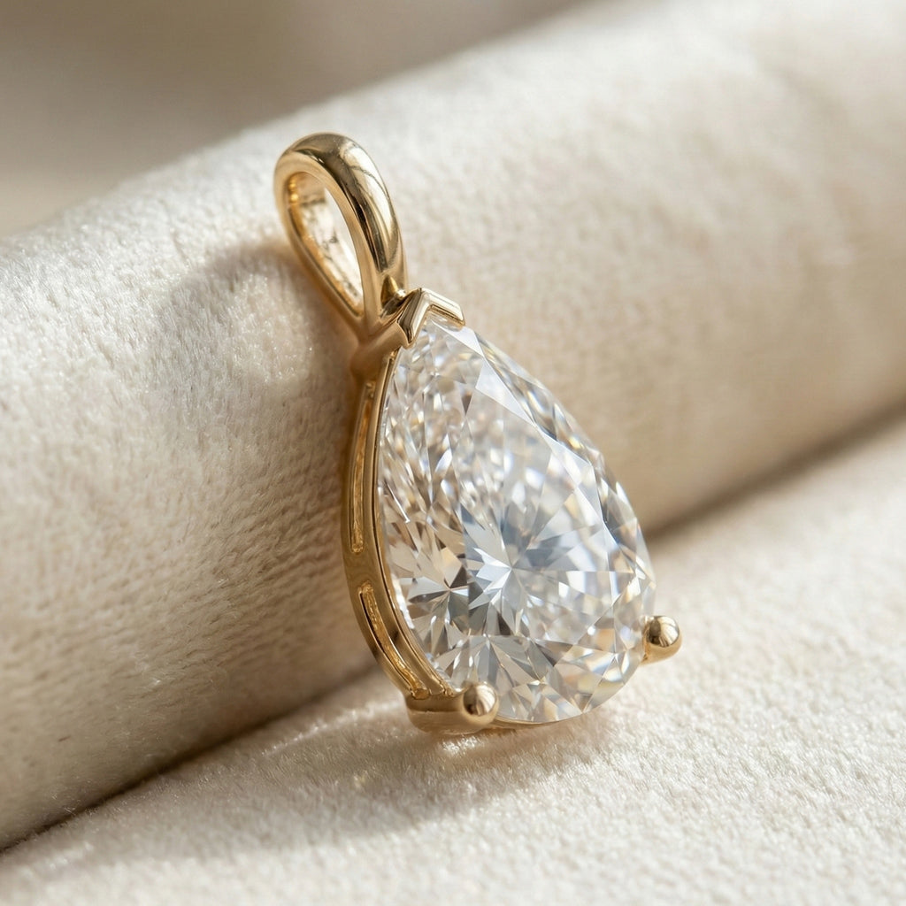 Modern Pear Drop Solitaire Pendant in 14k Solid Gold, 3.00 CT Pear Cut Lab Grown Diamond, Wedding Gift for Her, Wedding Handmade Jewelry