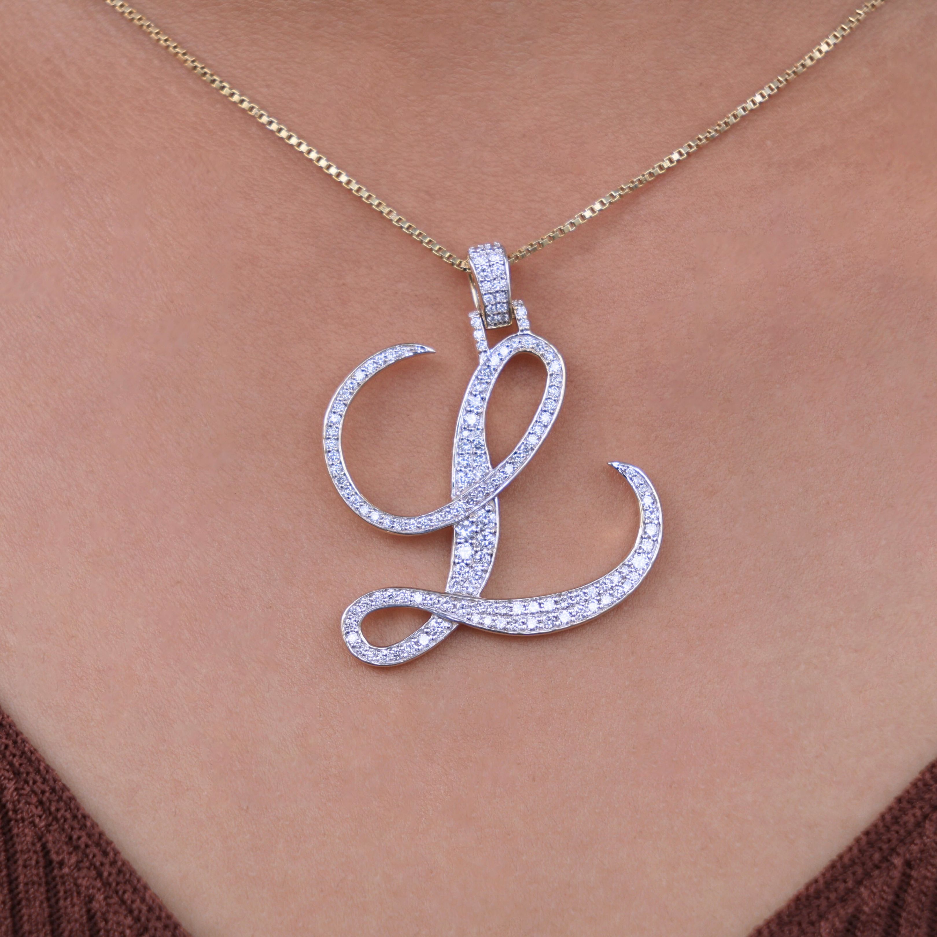 Custom Script Initial Hip-Hop Alphabet Pendant in Lab Diamond – 10k Solid Gold or Silver, Birthday Gift for Her, Handmade Fine Jewelry