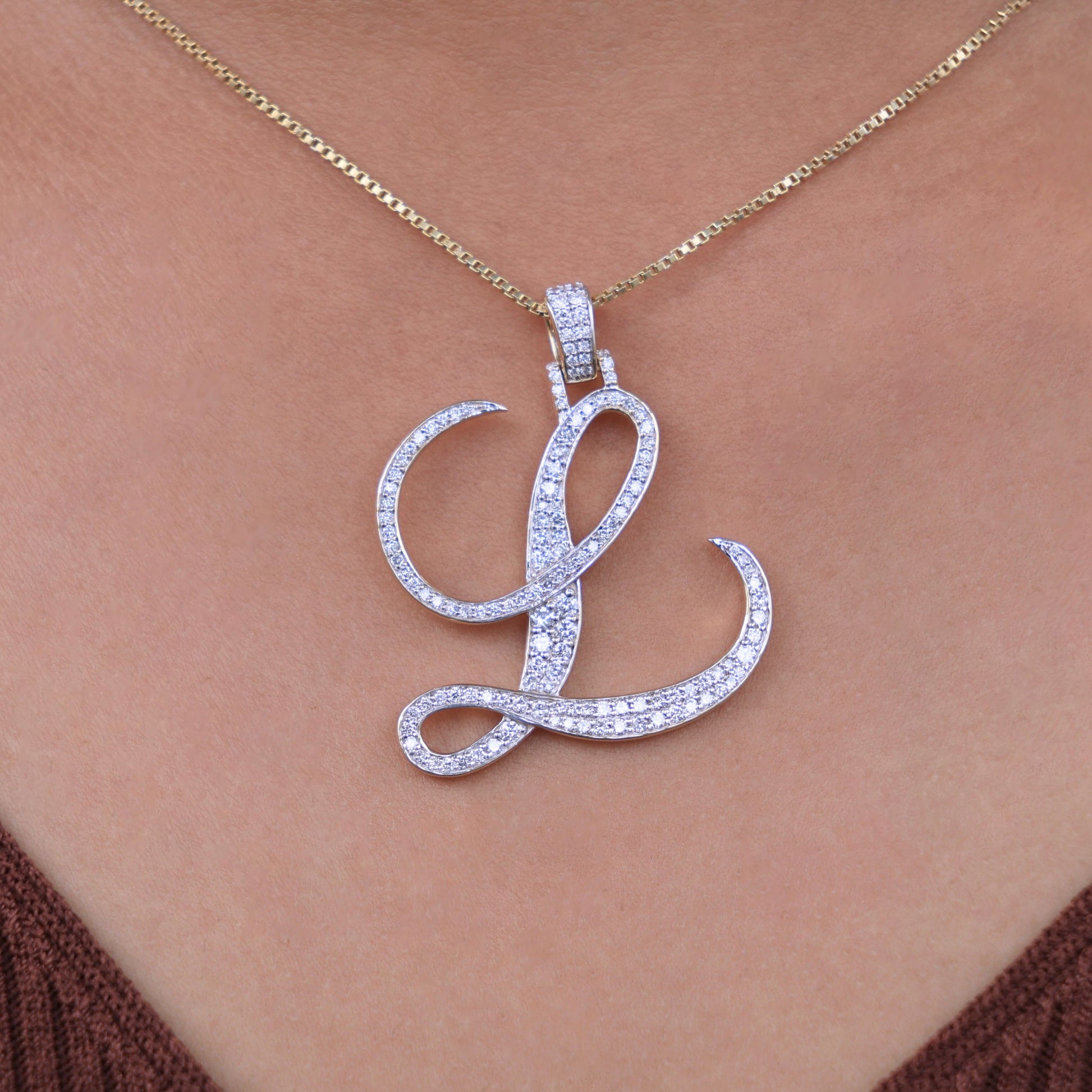 Custom Script Initial Hip-Hop Alphabet Pendant in Lab Diamond – 10k Solid Gold or Silver, Birthday Gift for Her, Handmade Fine Jewelry