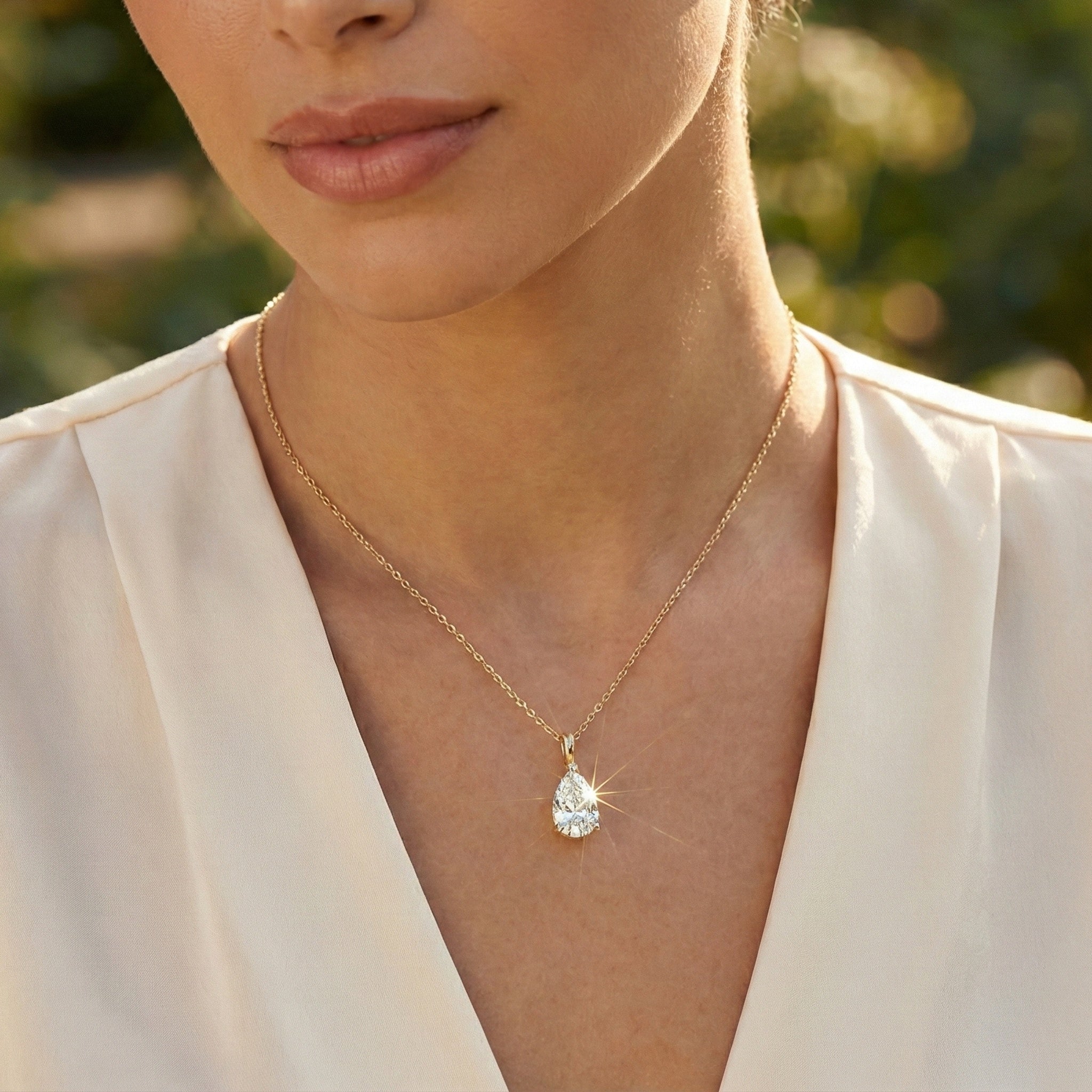 Modern Pear Drop Solitaire Pendant in 14k Solid Gold, 3.00 CT Pear Cut Lab Grown Diamond, Wedding Gift for Her, Wedding Handmade Jewelry