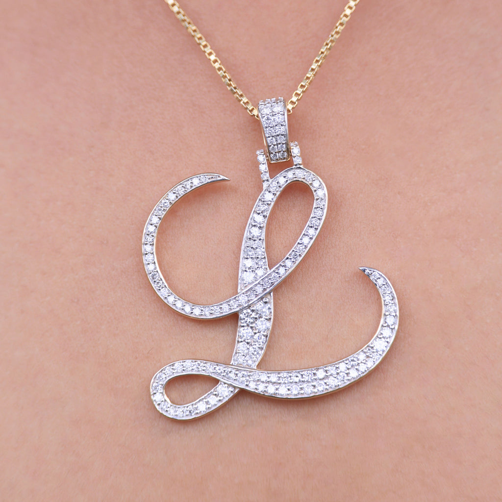 Custom Script Initial Hip-Hop Alphabet Pendant in Lab Diamond – 10k Solid Gold or Silver, Birthday Gift for Her, Handmade Fine Jewelry