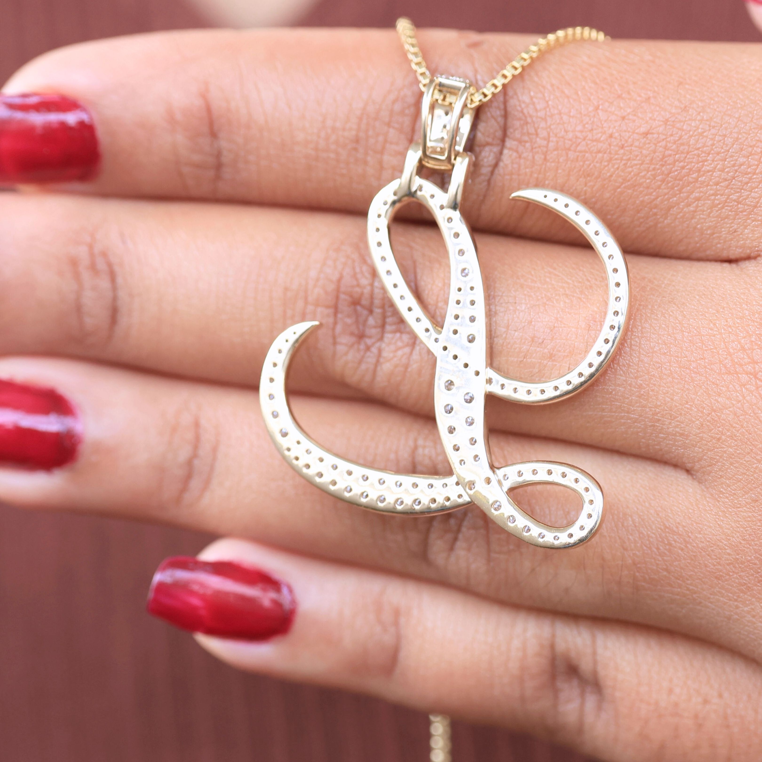 Custom Script Initial Hip-Hop Alphabet Pendant in Lab Diamond – 10k Solid Gold or Silver, Birthday Gift for Her, Handmade Fine Jewelry